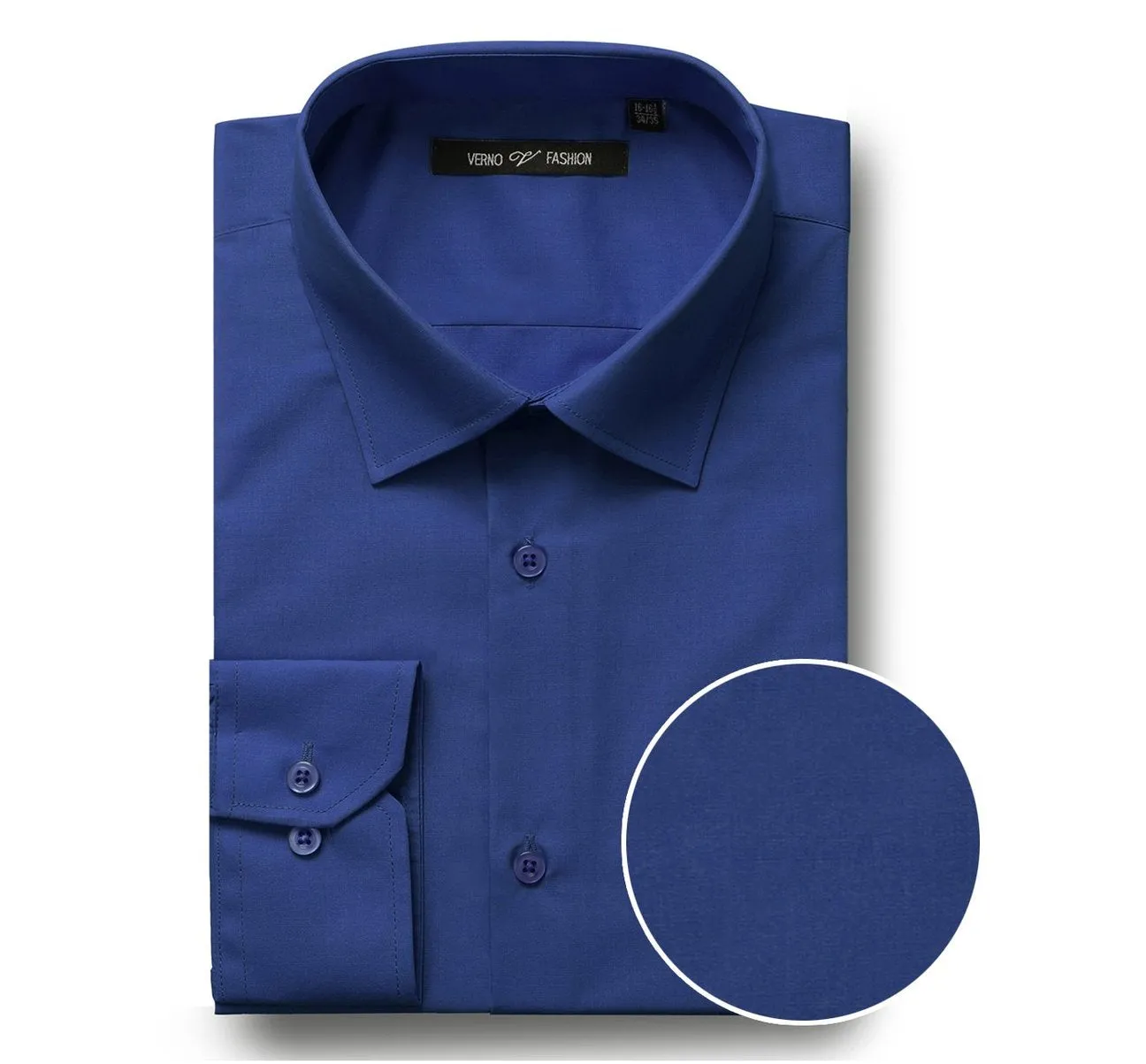 VERNO Royal Blue Classic/Regular Fit Long Sleeve Spread Collar Dress Shirt TC635 Lounge Wear Holiday Gift