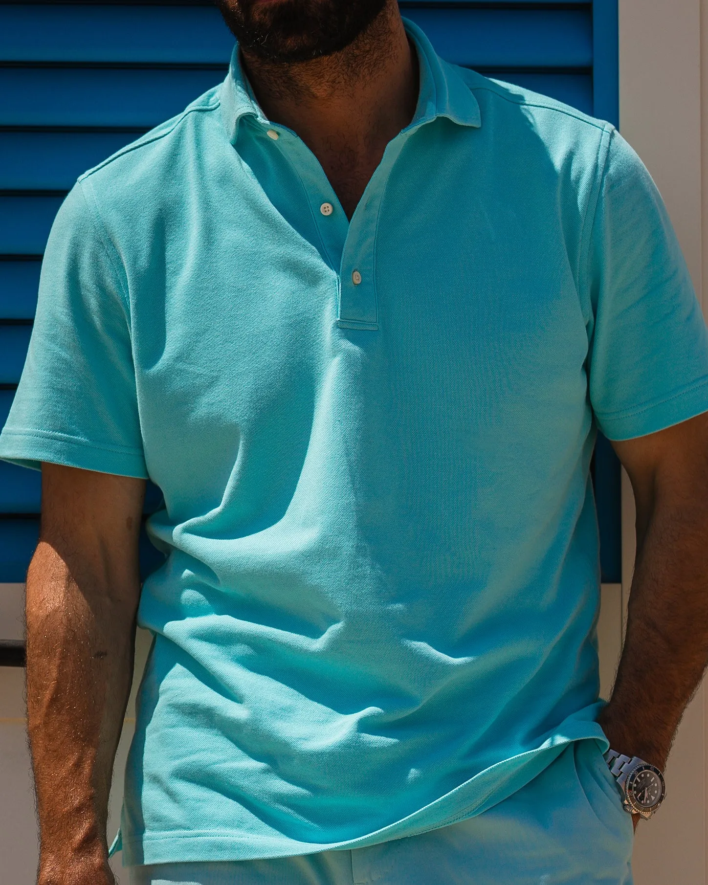 Ice Blue Polo T-Shirt Relaxed Neckline