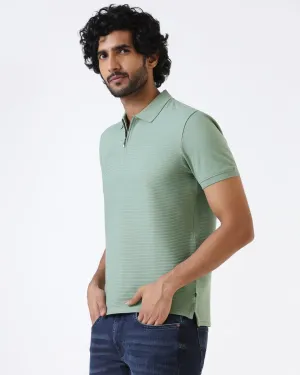 Sage Green Textured Polo - Bourbon Comfortable Look Outdoor Wear