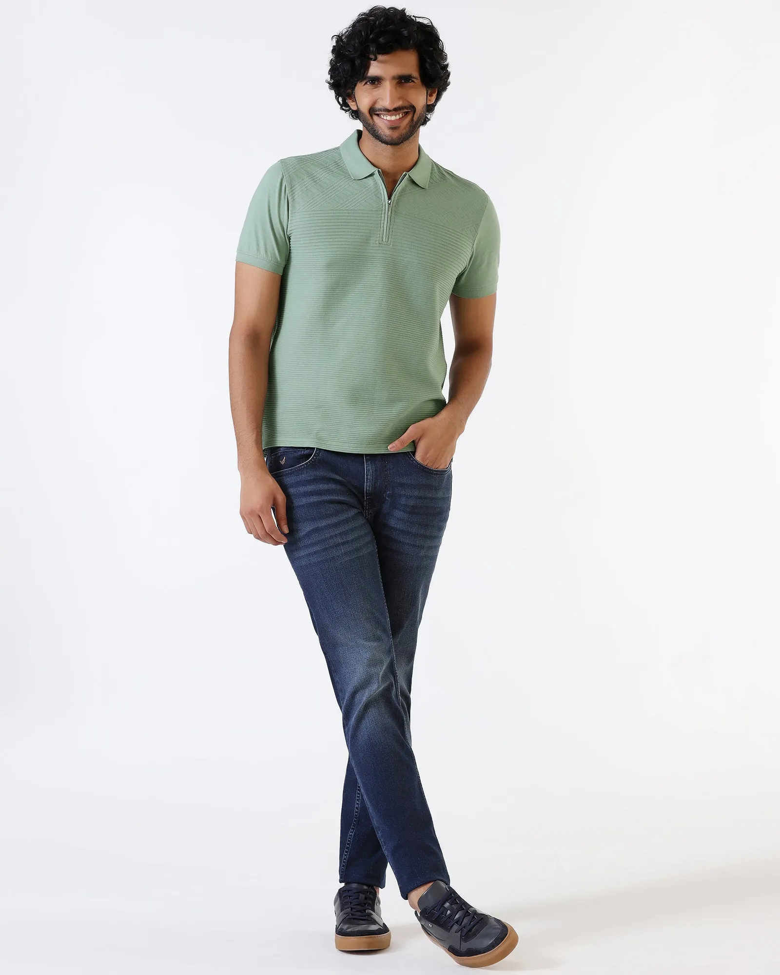 Sleek Design Sage Green Textured Polo - Bourbon