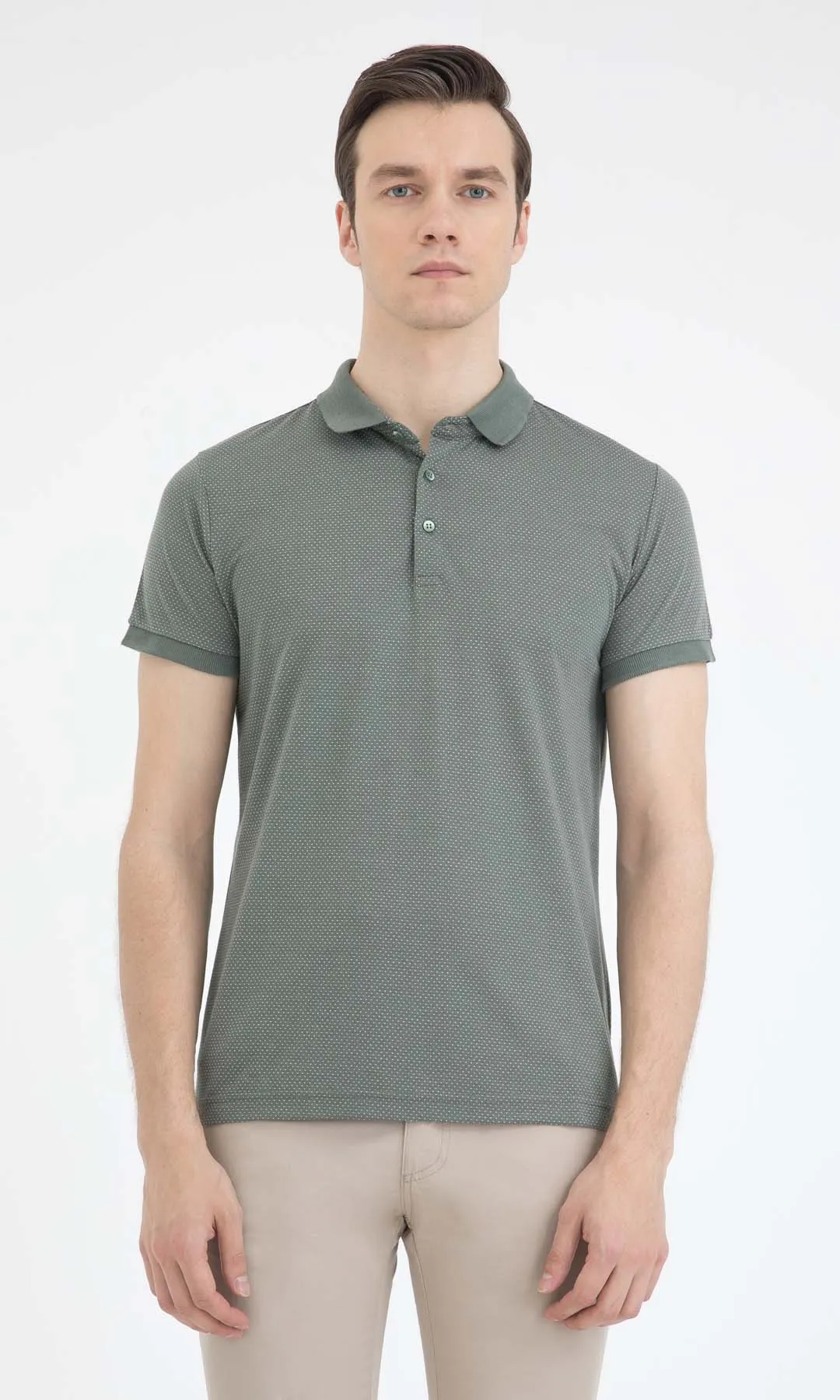 Smart Office Slim Fit Light Khaki - White Polo T-Shirt