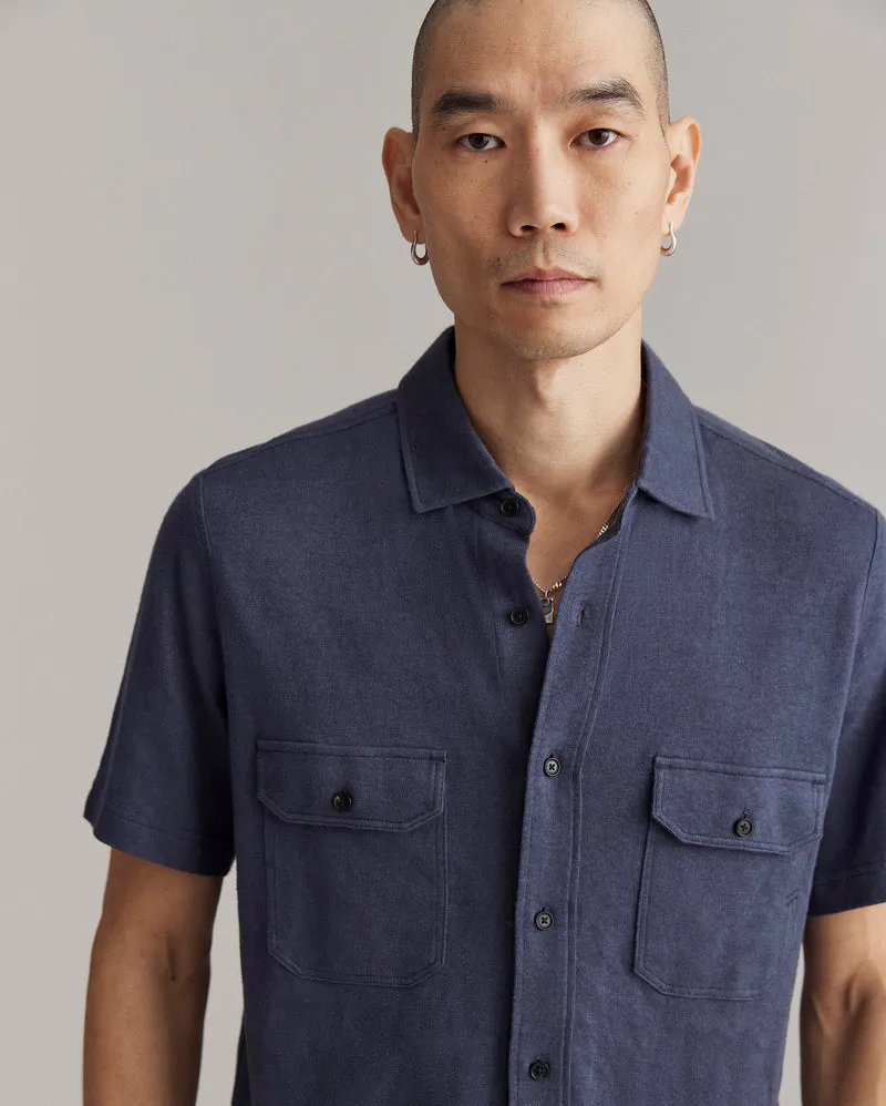 Hemp Cotton Knit SS Shirt - Navy Ventilated Back Panel