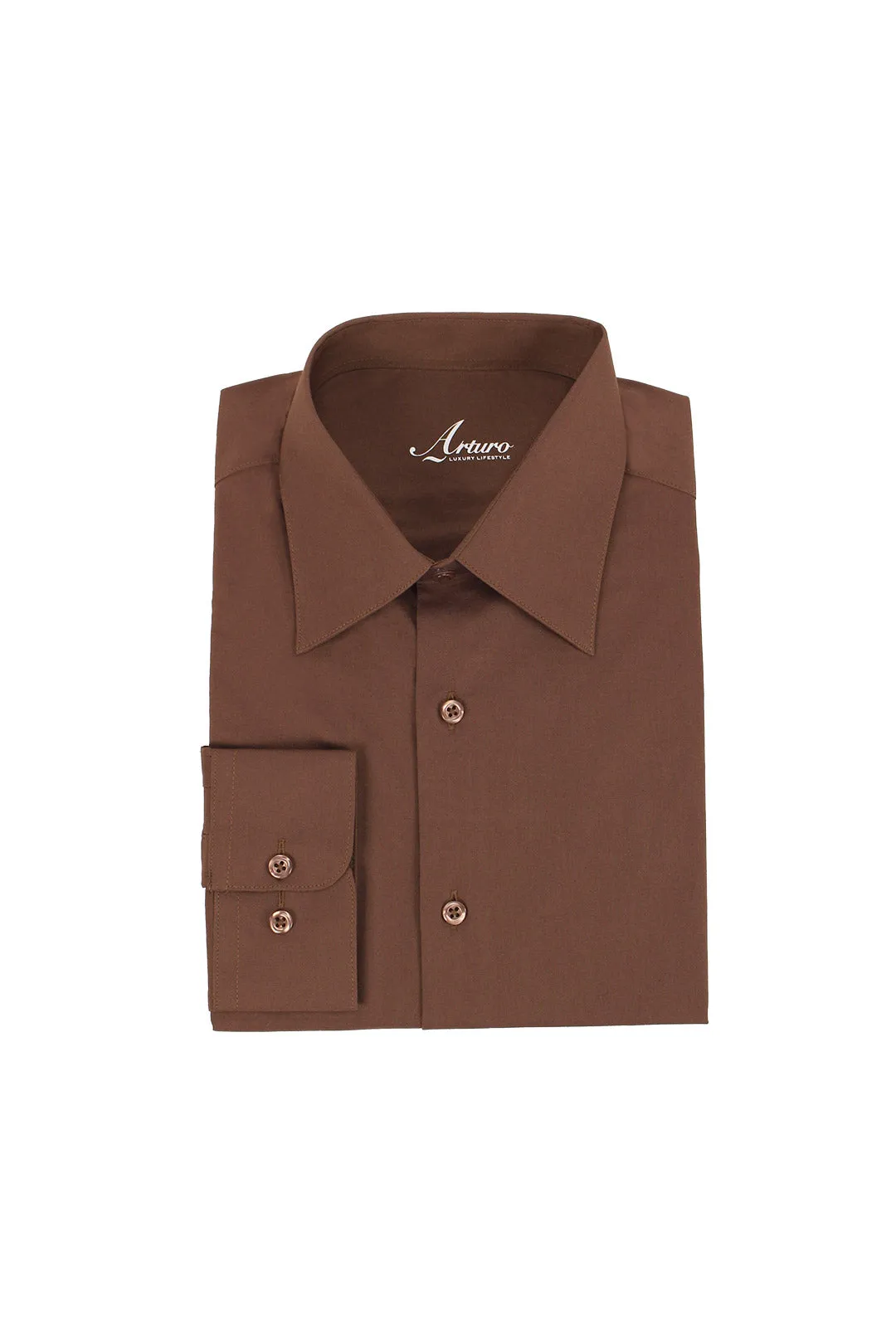 ARTURO Modern Fit Long Sleeve Brown Dress Shirt Lightweight Comfort