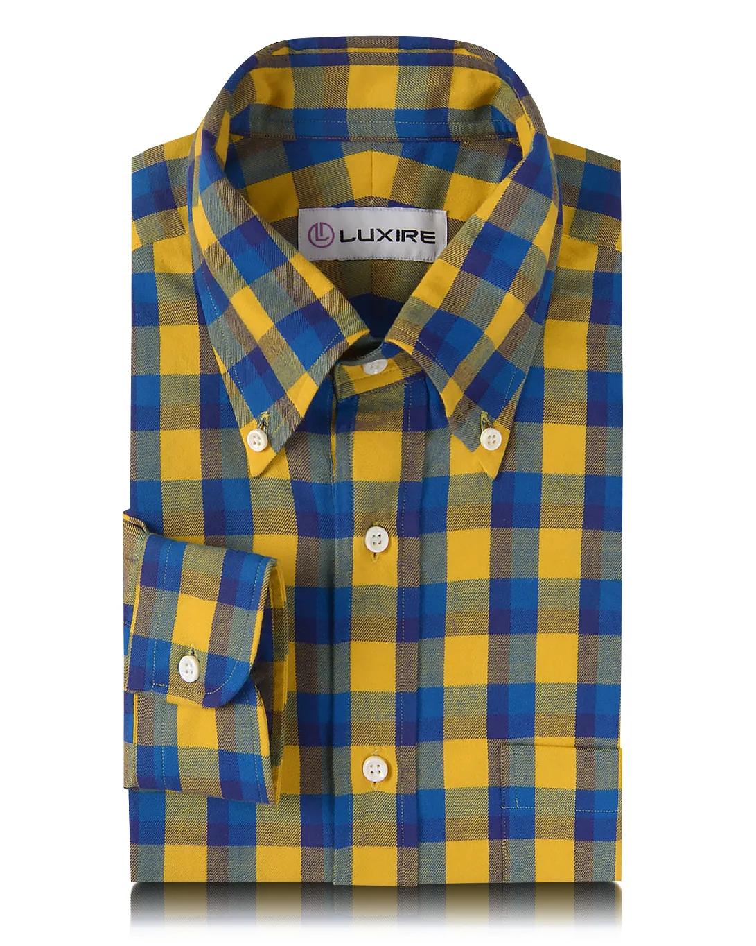 Yellow Blue Twill Checks Shirt Classic Jeans Pure Tone