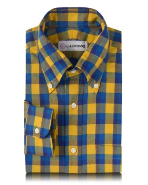 Yellow Blue Twill Checks Shirt Classic Jeans Pure Tone