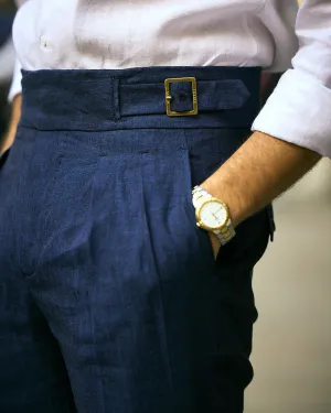 Gurkha Pants in Linen Dark Indigo Chafe-Free Fit