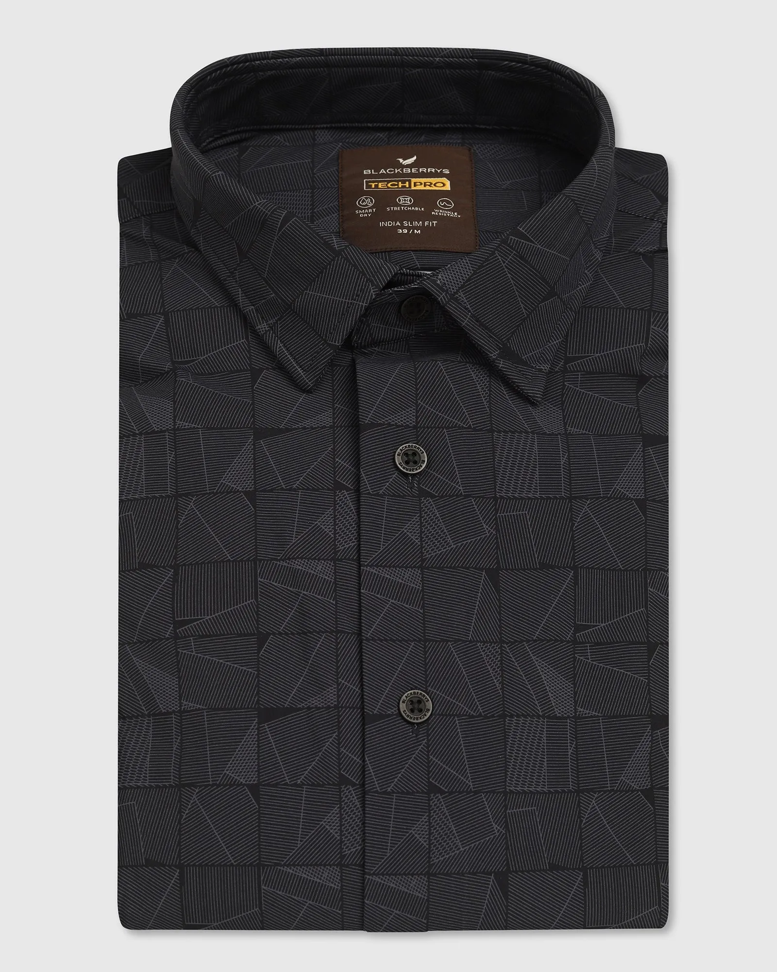 handmade touch Anti Cling Fabric TechPro Formal Black Printed Shirt - Kyler