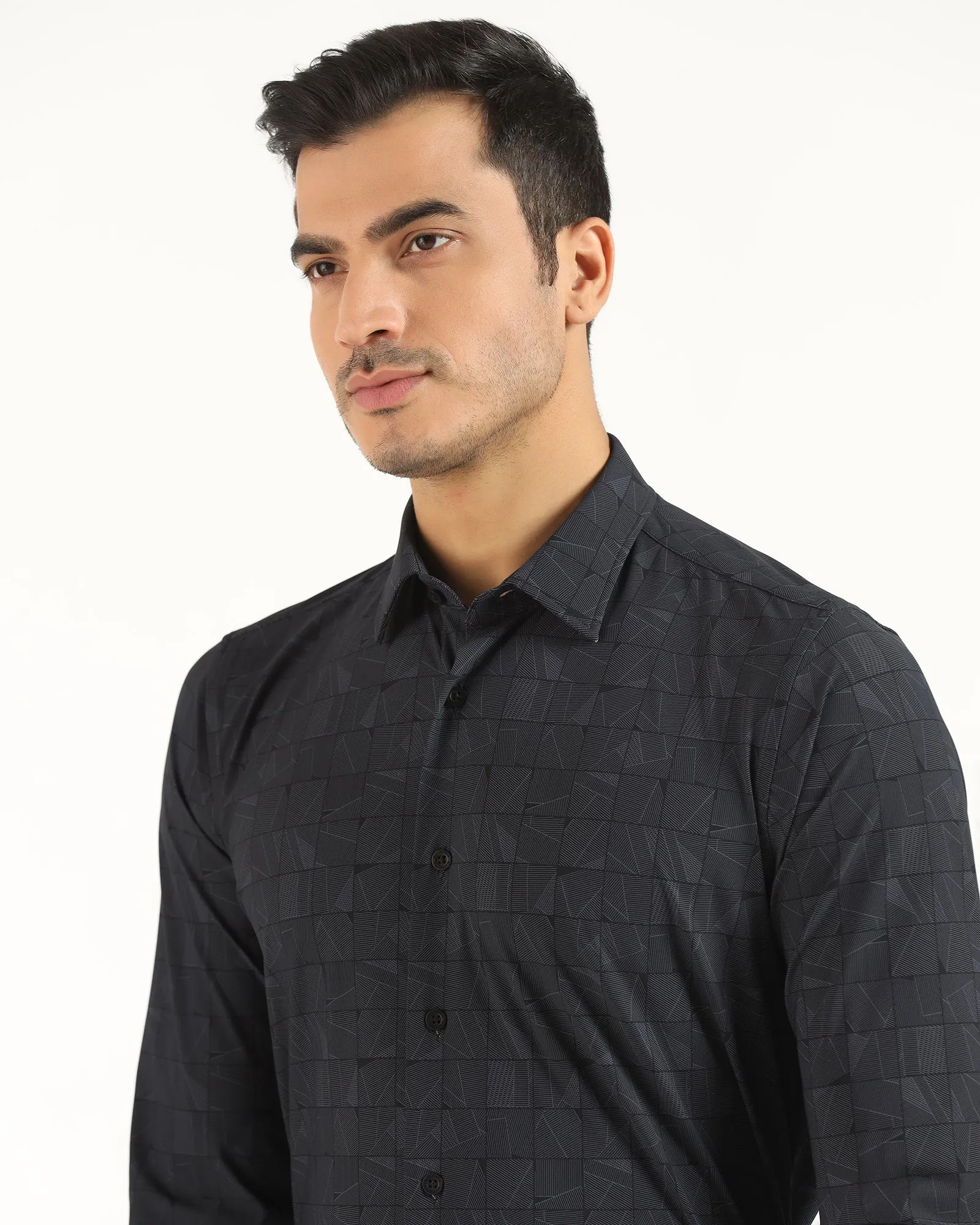TechPro Formal Black Printed Shirt - Kyler checkered pattern Mature Elegance