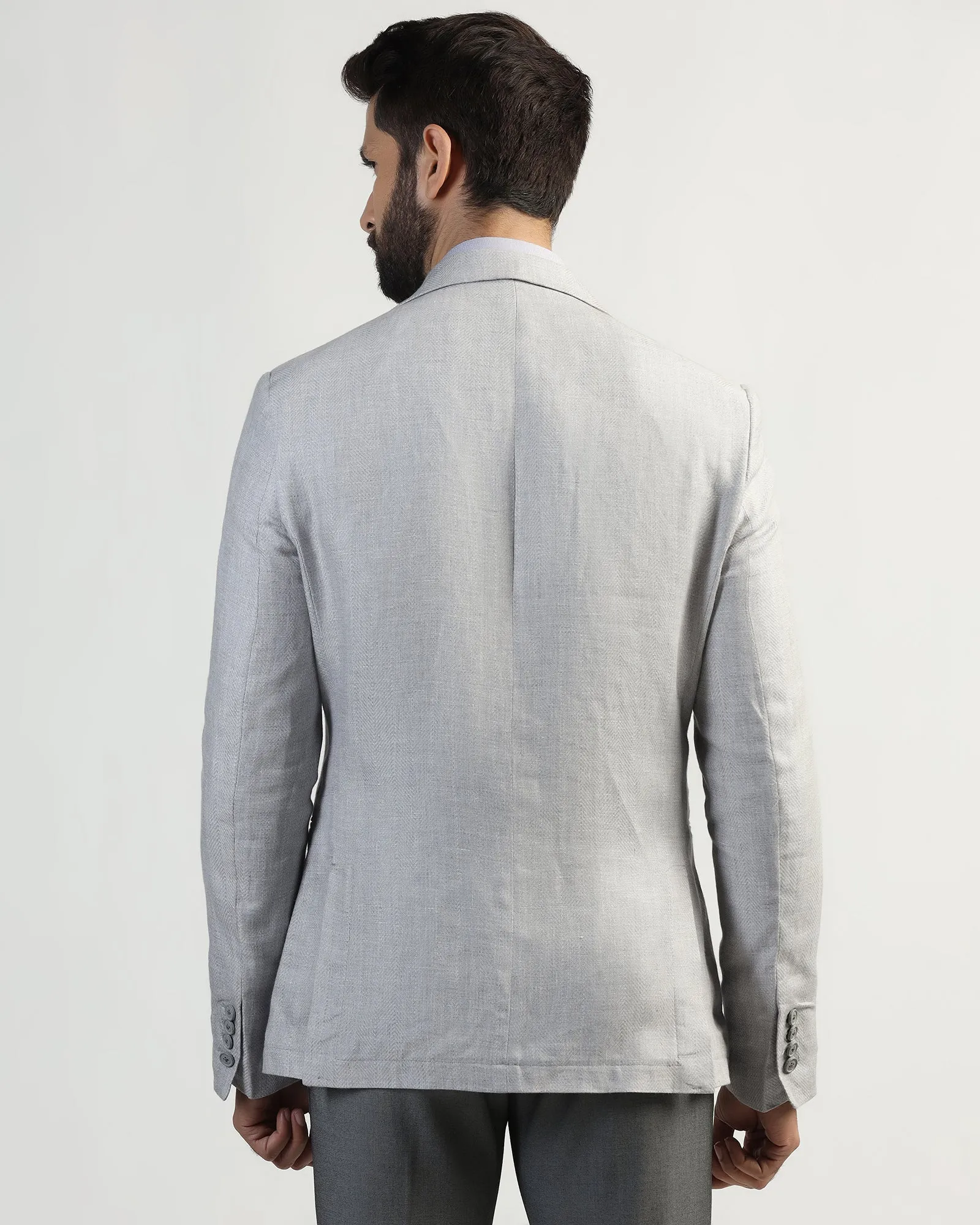AdjustableHem Noise Free Fabric Linen Formal Light Grey Textured Blazer - Nero