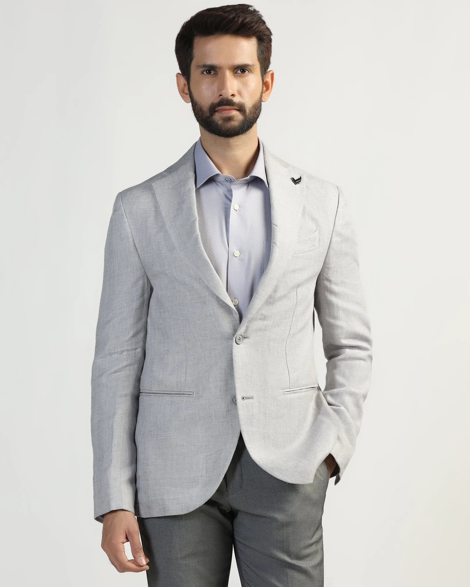 Linen Formal Light Grey Textured Blazer - Nero Easy Layering TapedZippers