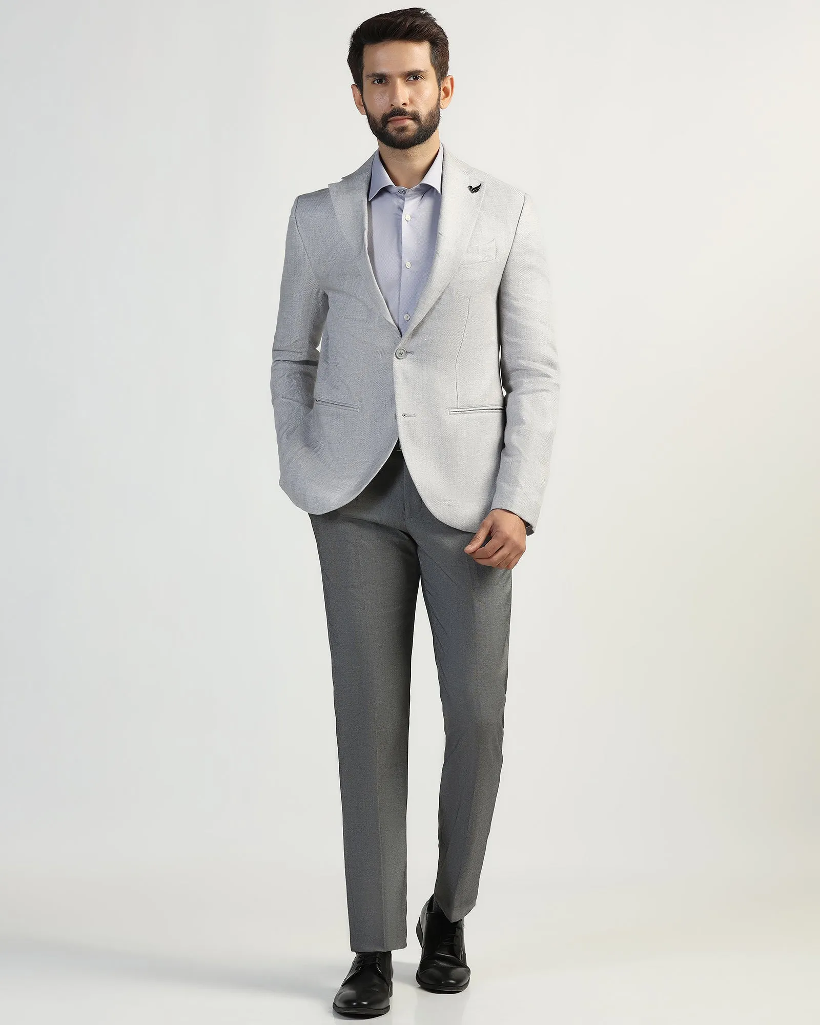 Outdoor Activity Linen Formal Light Grey Textured Blazer - Nero