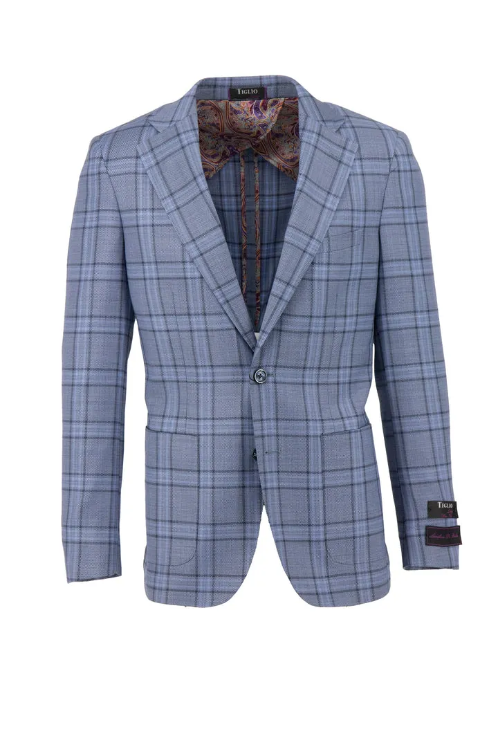 ElasticCuffs Tiglio Luxe Slate Blue with Windowpane Veneto/THP Slim Fit half lined, Pure Wool Jacket TL4239