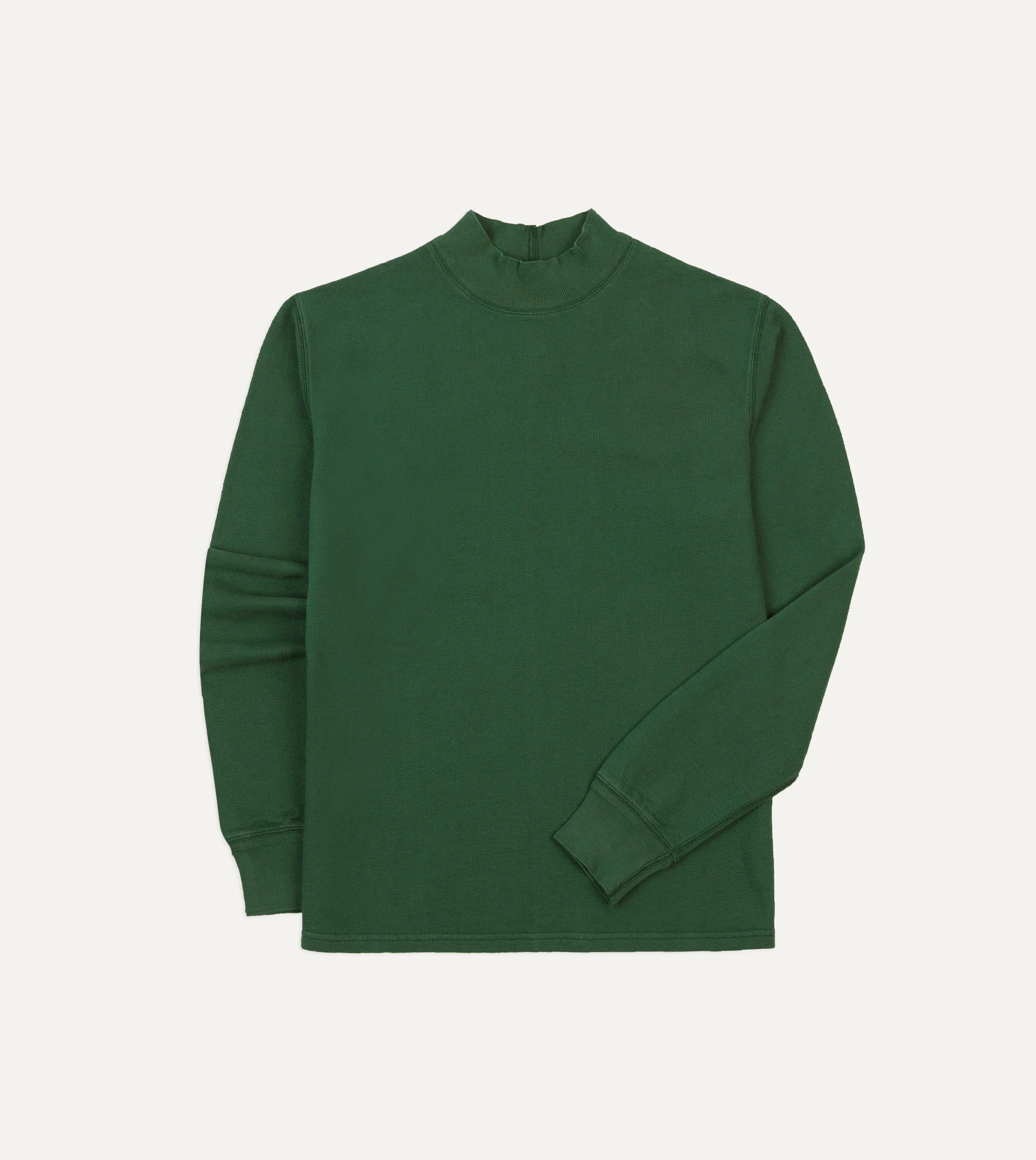 Green Cotton Long-Sleeve Mock Neck Hiking T-Shirt Timeless Layering Layered Sleeve Construction