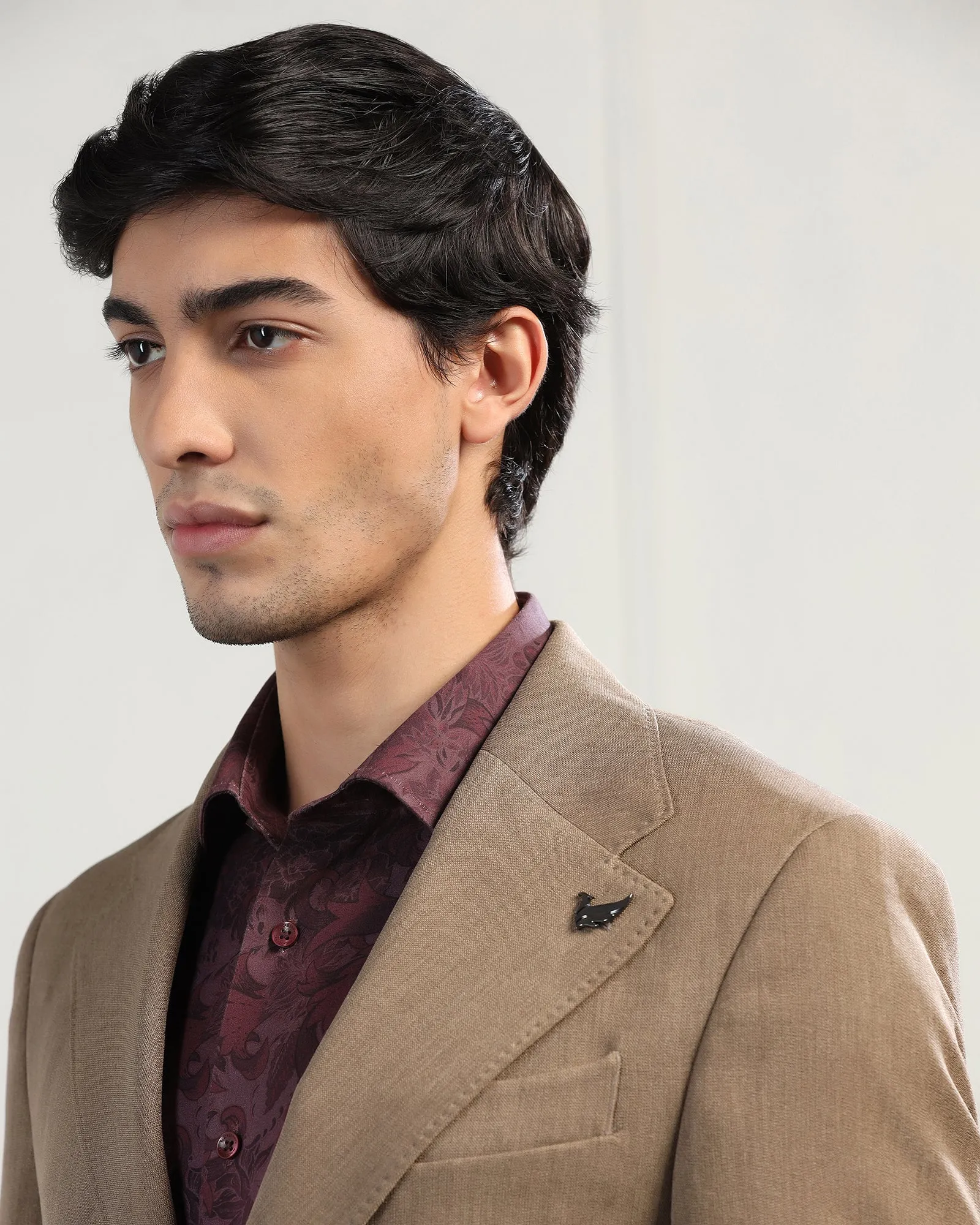 Hooded style Foldable Storage Formal Khaki Textured Blazer - Bolt