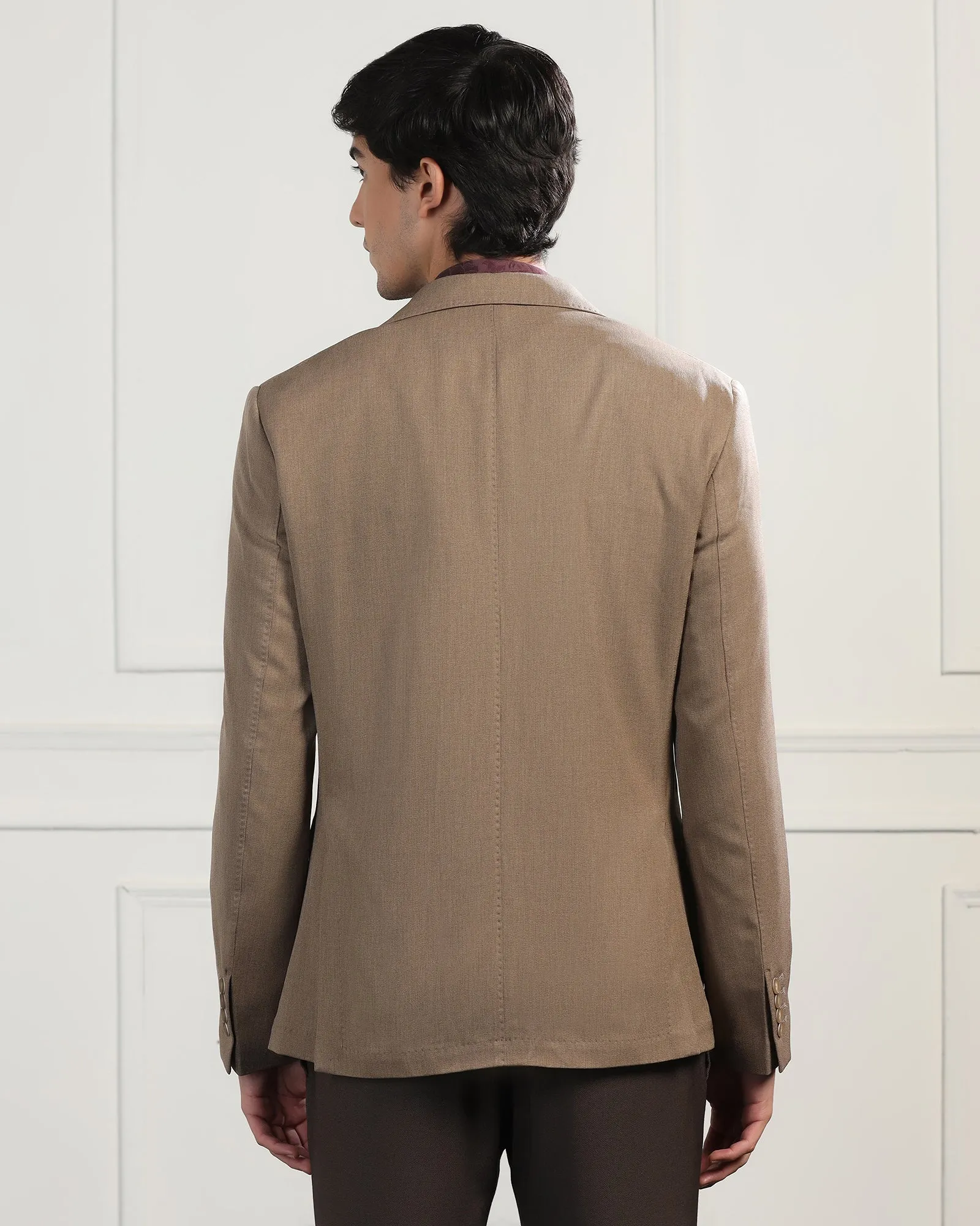 Formal Khaki Textured Blazer - Bolt Slim Fit Design Warm Essentials