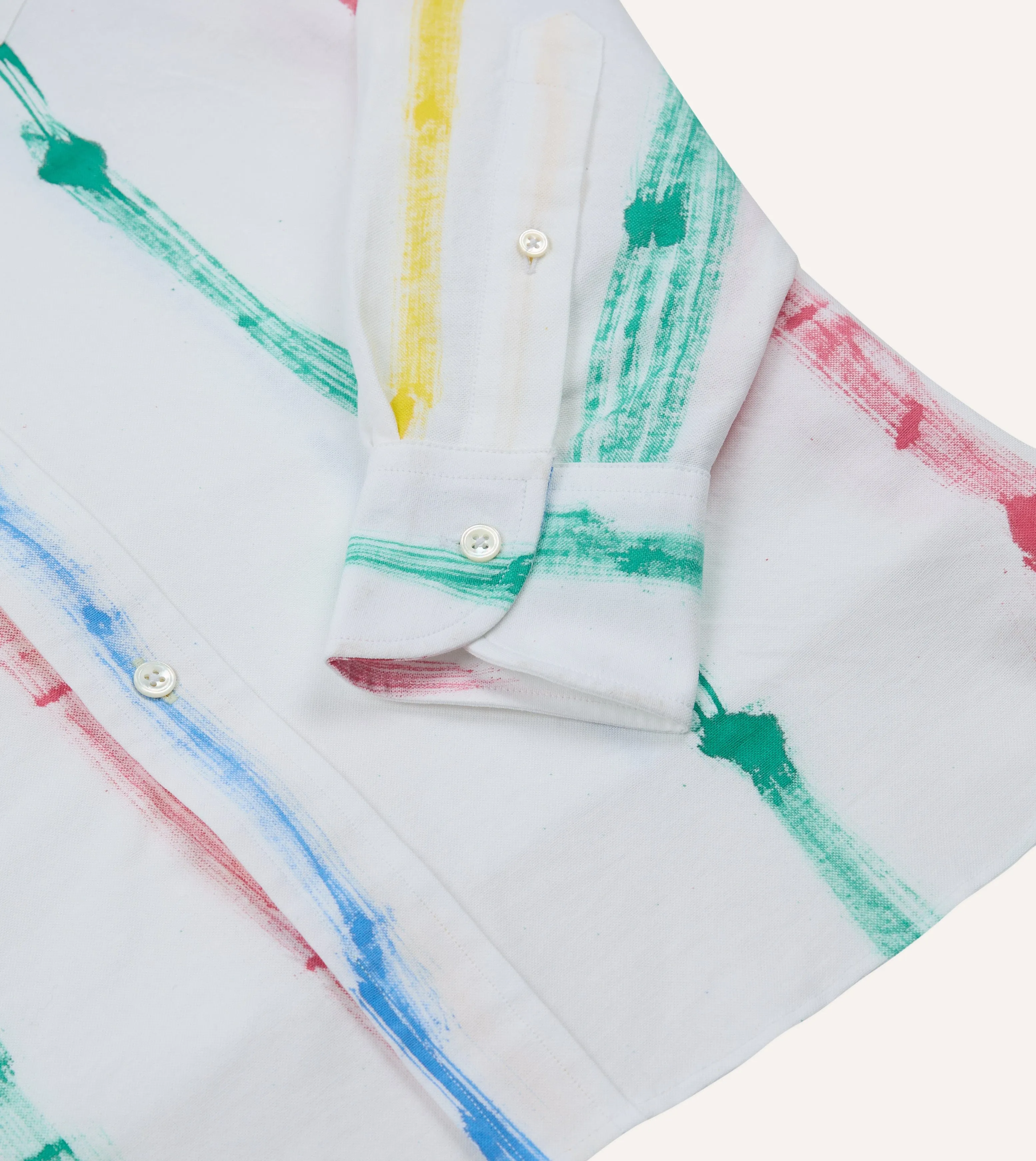 Regular Fit Layering Piece Michael McGregor for Drake??s Hand-Painted Stripe Cotton Oxford Cloth Button-Down Shirt