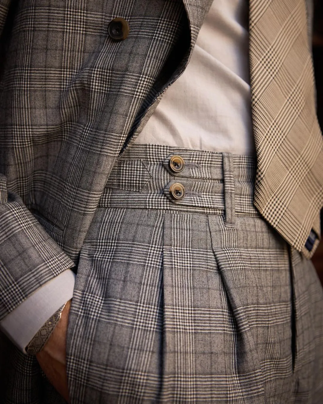 Drapers Black and White Glen Plaid Checks High Rise Double Tab Pant Weather resistant