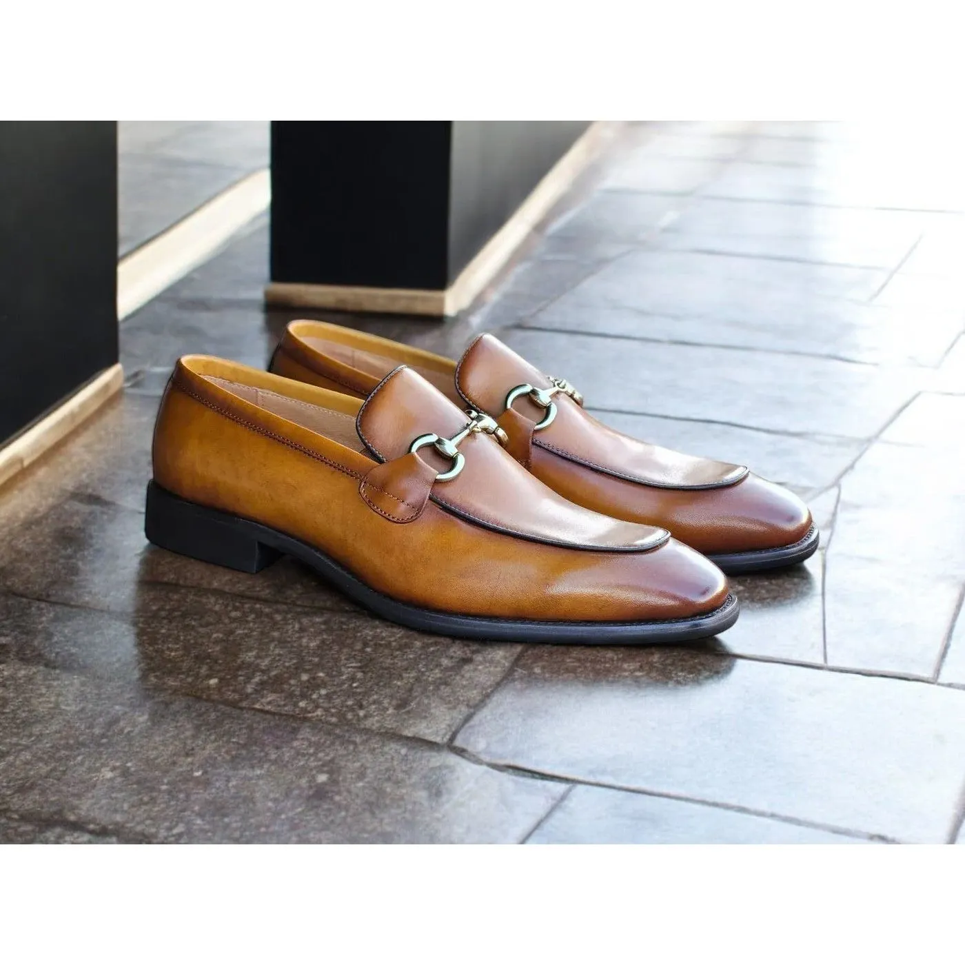 Work Appearance Carrucci Cognac Burnished Calfskin Horsebit Loafer Dress Shoe - KS509-28