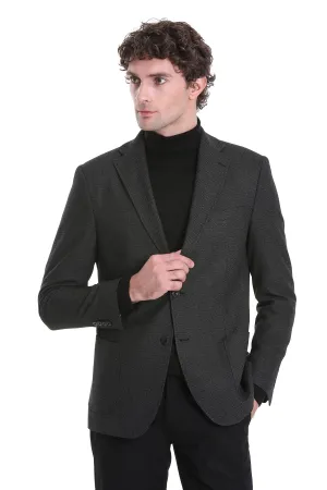 Thermal Lining Tech Comfort Fit Notch Lapel Textured Black Classic Blazer