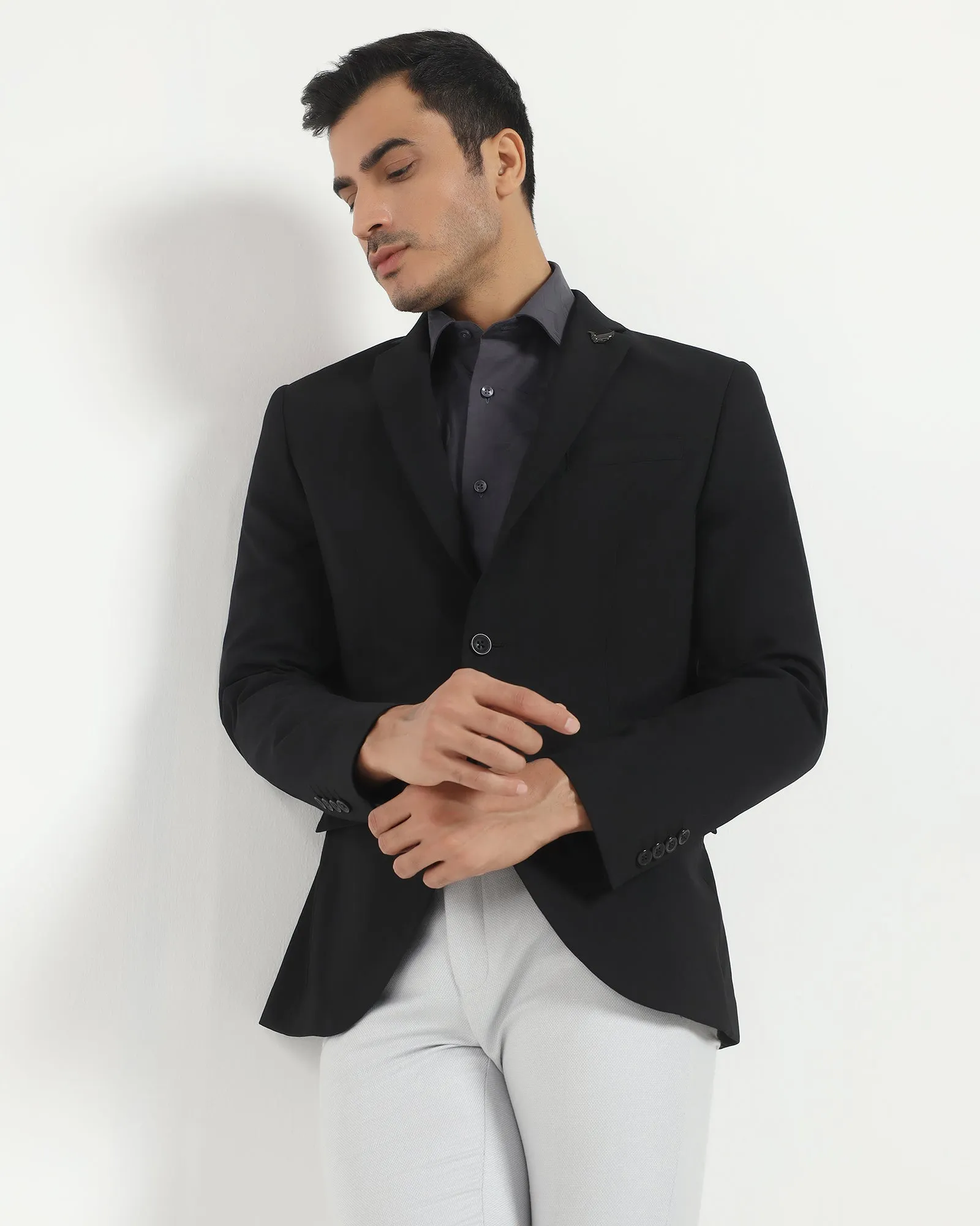 Formal Black Solid Blazer - Vacson Soft Cover