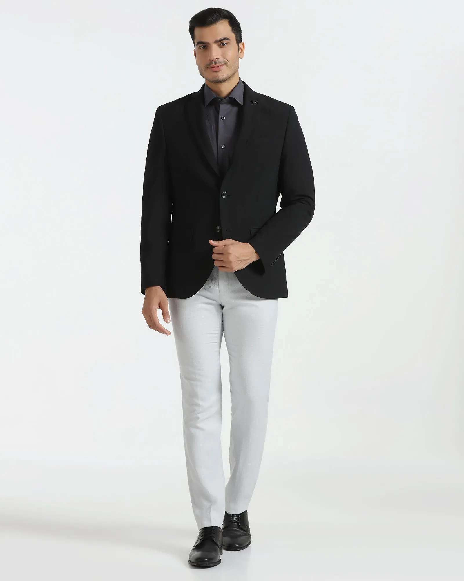 Formal Black Solid Blazer - Vacson Temperature Balancing Layer High Collar Structure