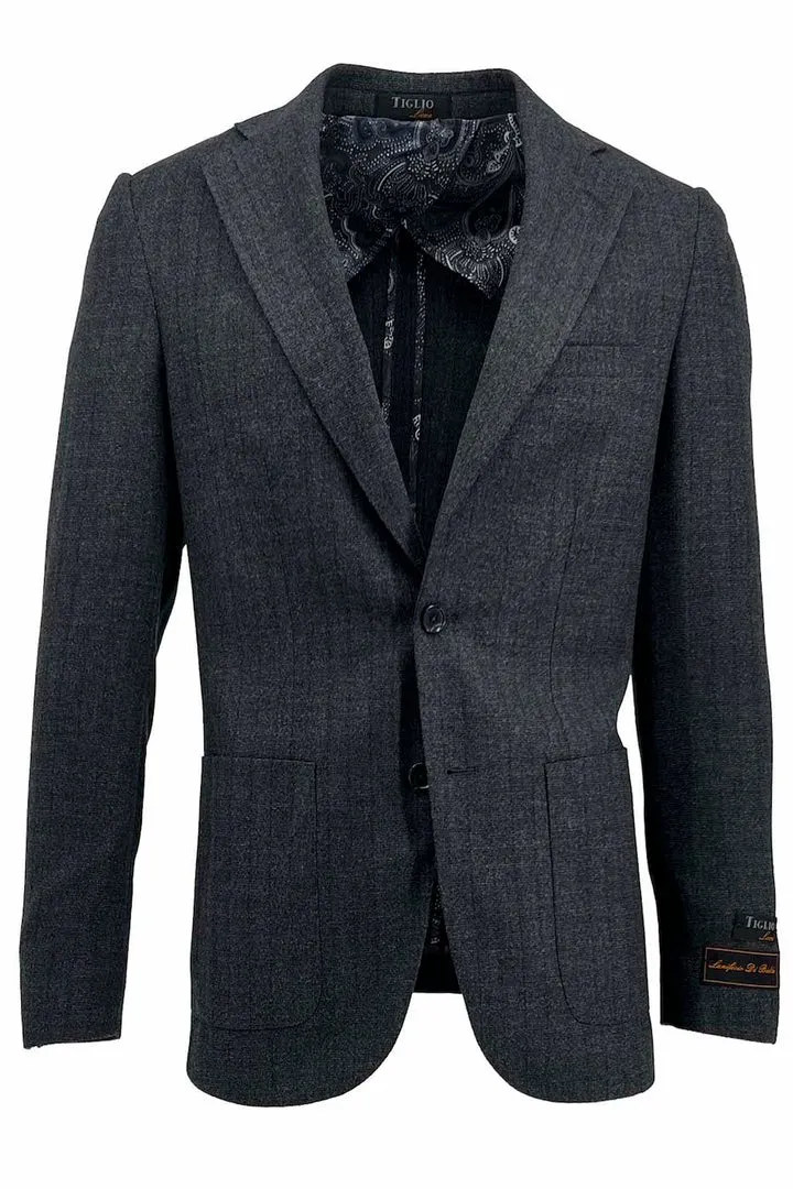 Ripstop Reinforcement Tiglio Luxe Charcoal Gray With Stripes Veneto/THP Slim Fit Half Lined, Pure Wool Jacket TL3321