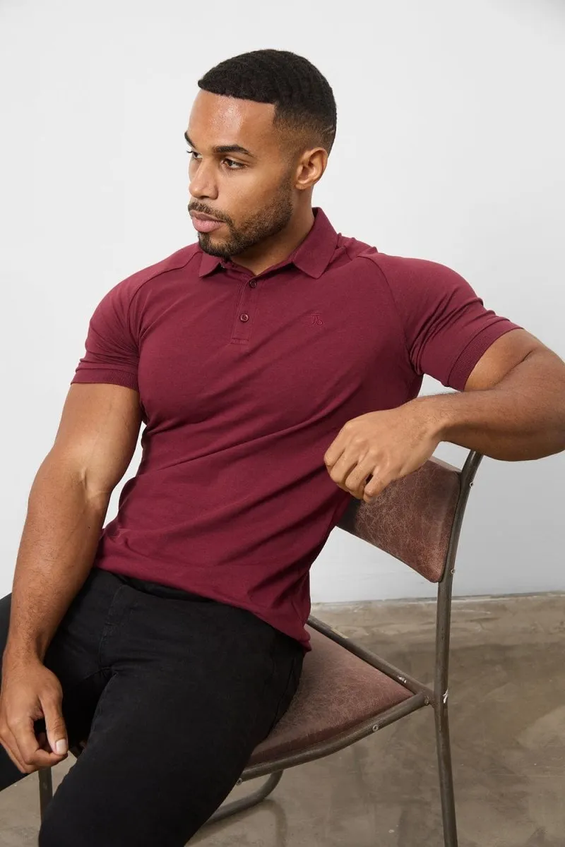 Athletic Fit Polo Shirt In Burgundy Beach Ready Seamless Shoulder