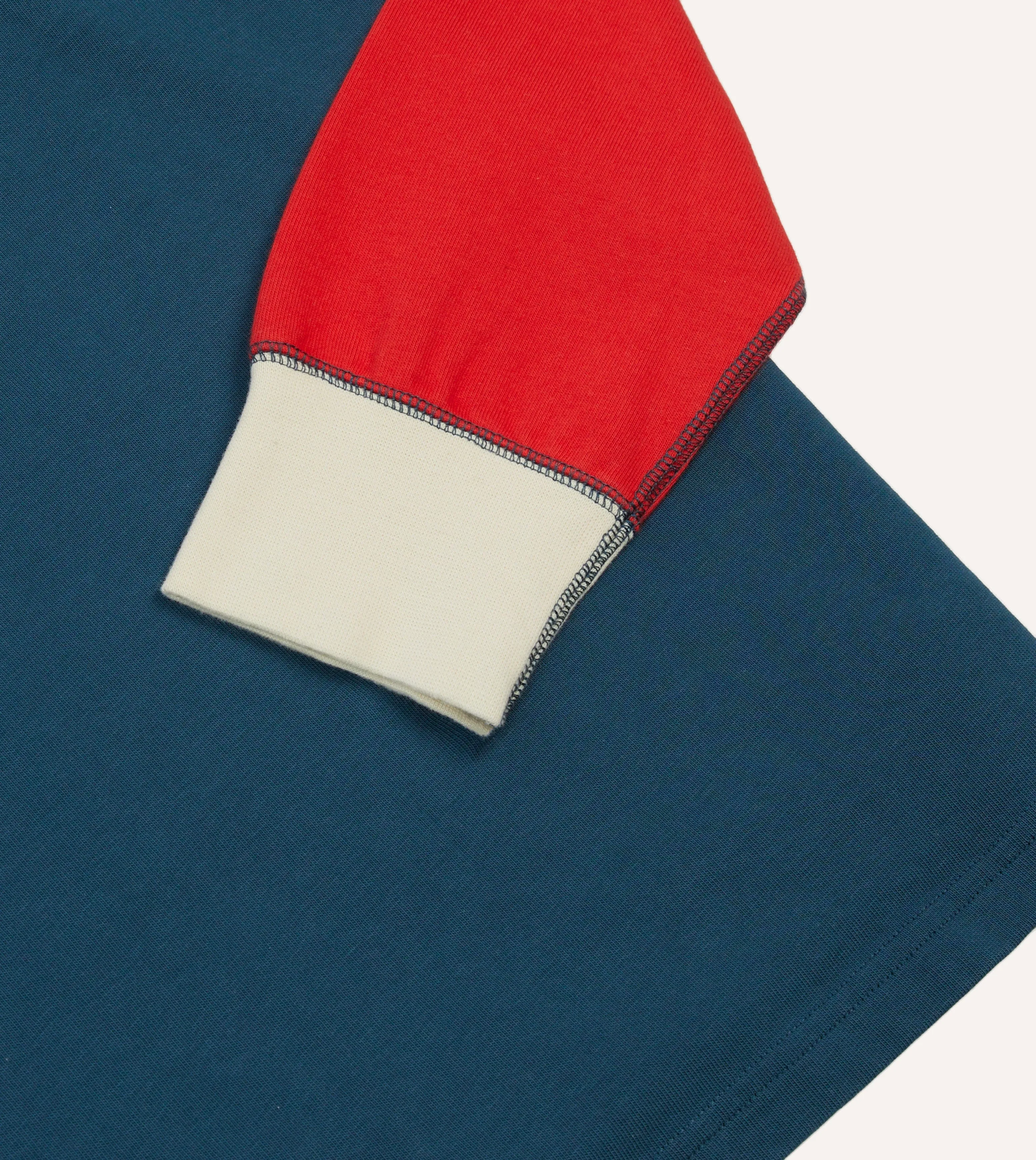 Navy, Yellow, Red and Green Colourblock Cotton Rugby Shirt Seamless Shoulder Construction