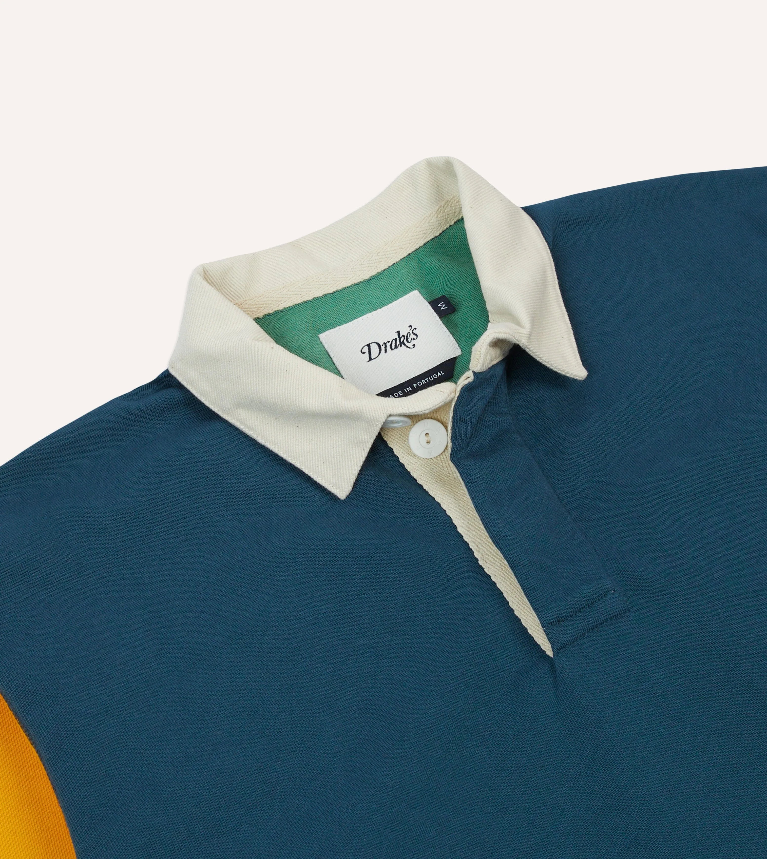 Navy, Yellow, Red and Green Colourblock Cotton Rugby Shirt Clean Edge Trim Trendy Look