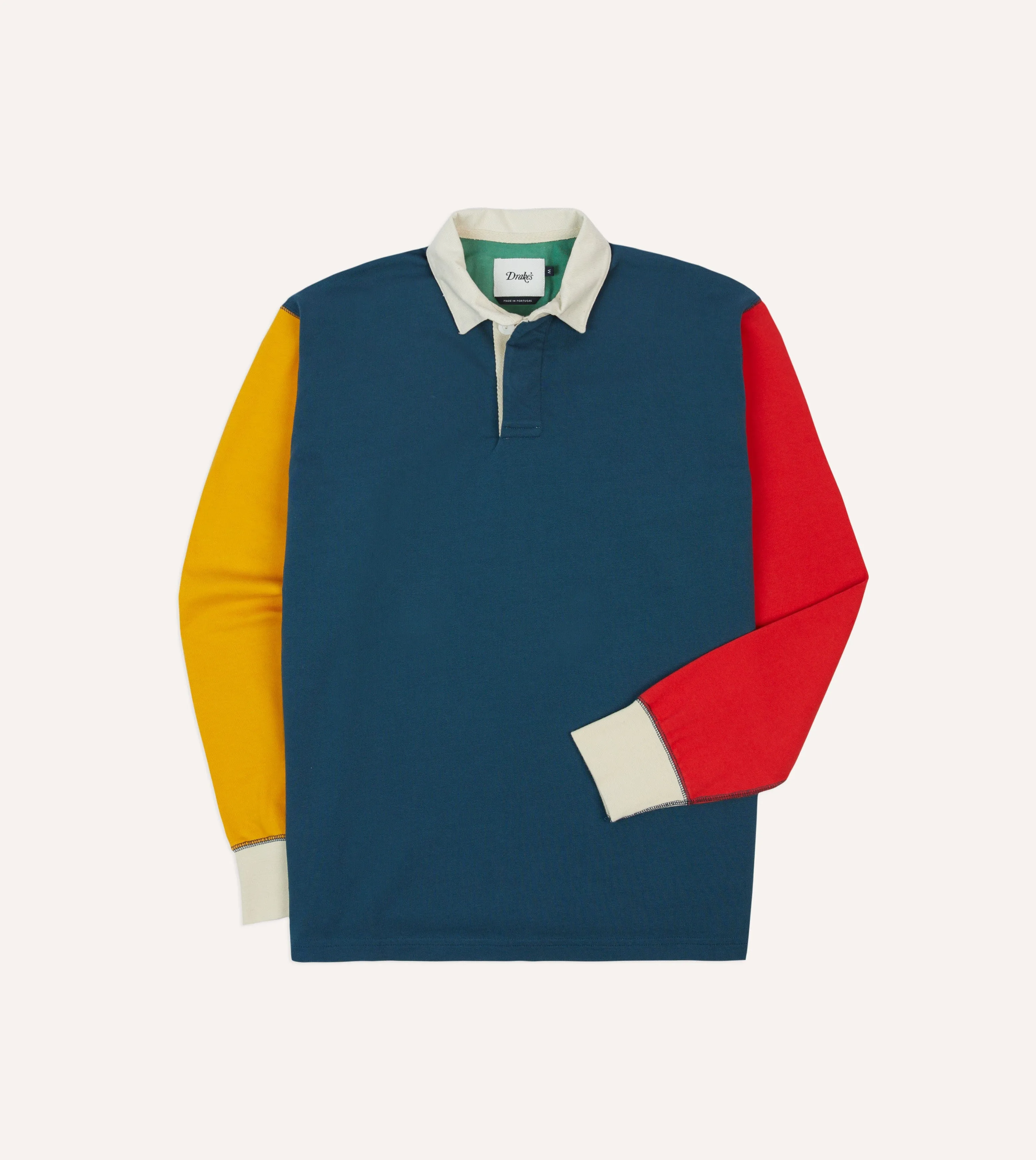 Tall Length Navy, Yellow, Red and Green Colourblock Cotton Rugby Shirt