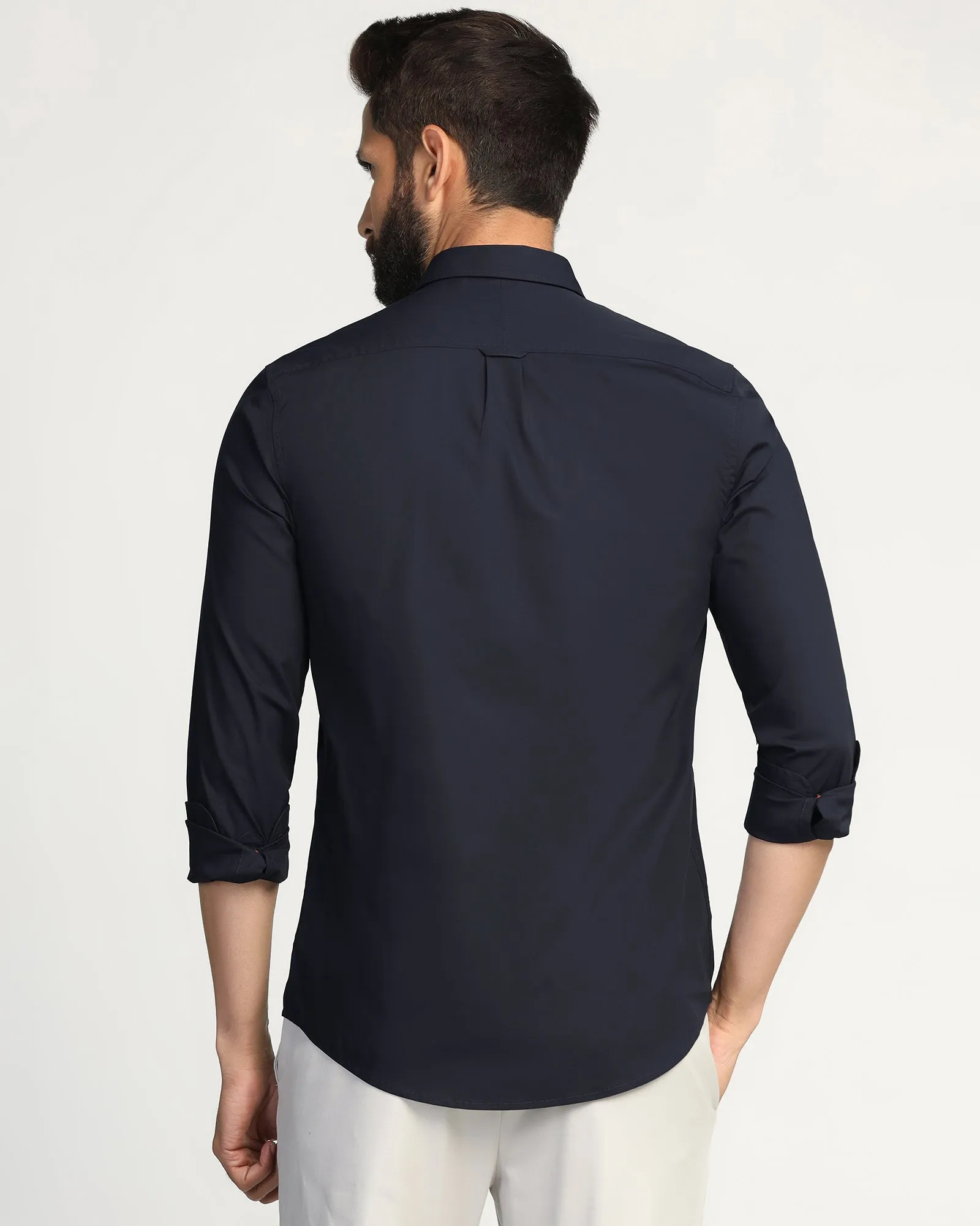 Casual Navy Solid Shirt - Lujo Temperature Regulating Compact Packing