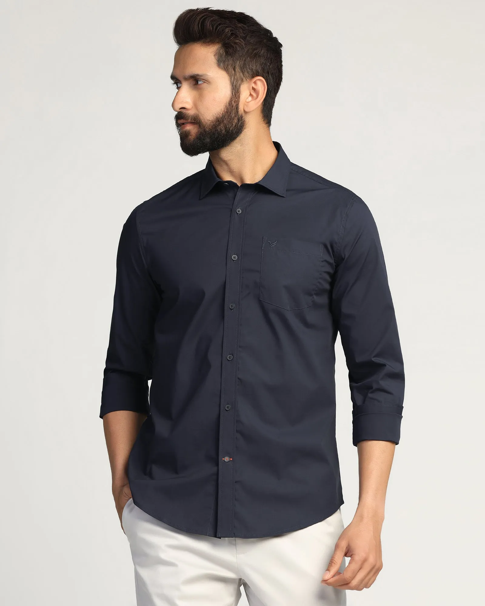 Casual Navy Solid Shirt - Lujo Non Static Finish Sporty Look
