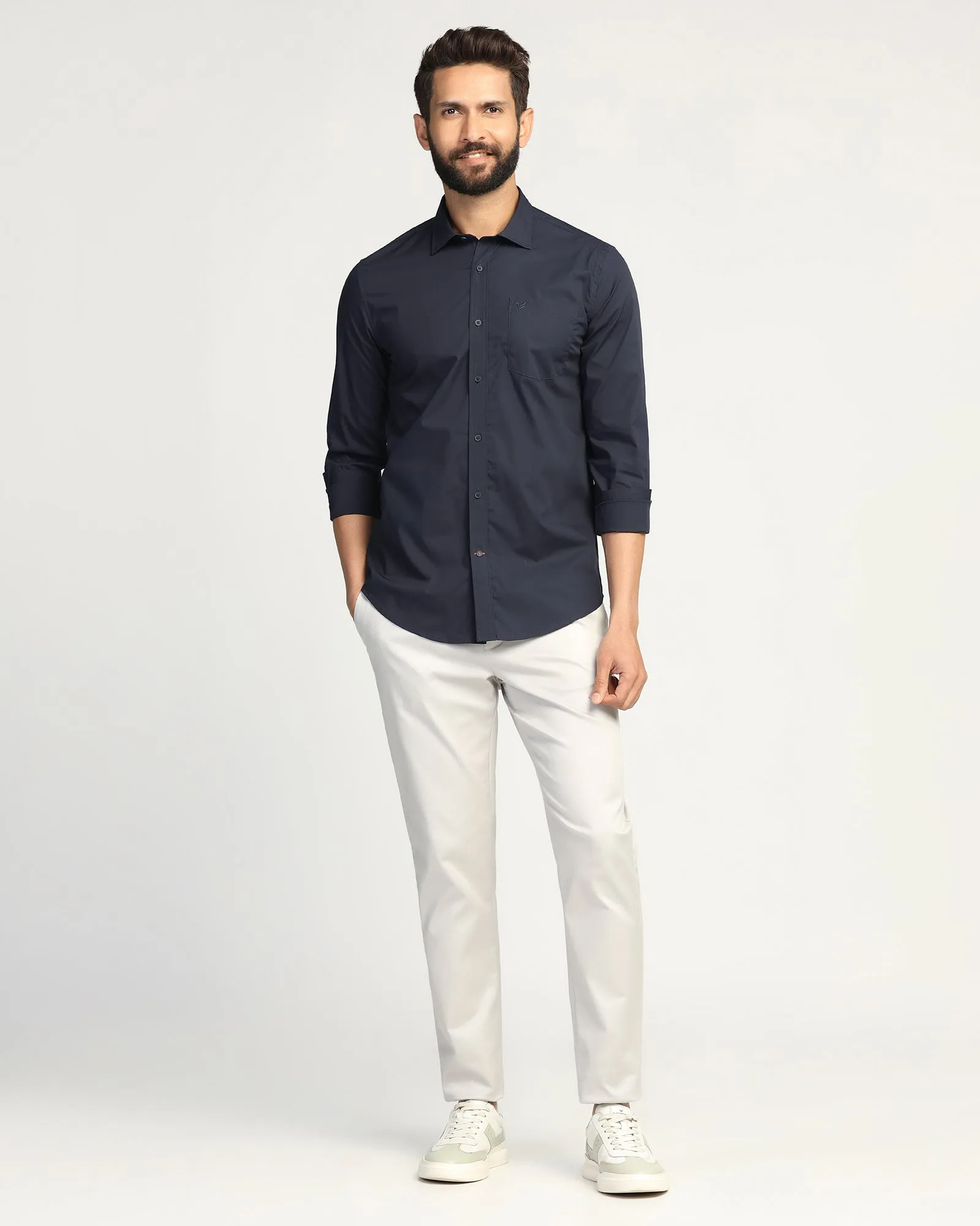 Oversized style Casual Navy Solid Shirt - Lujo