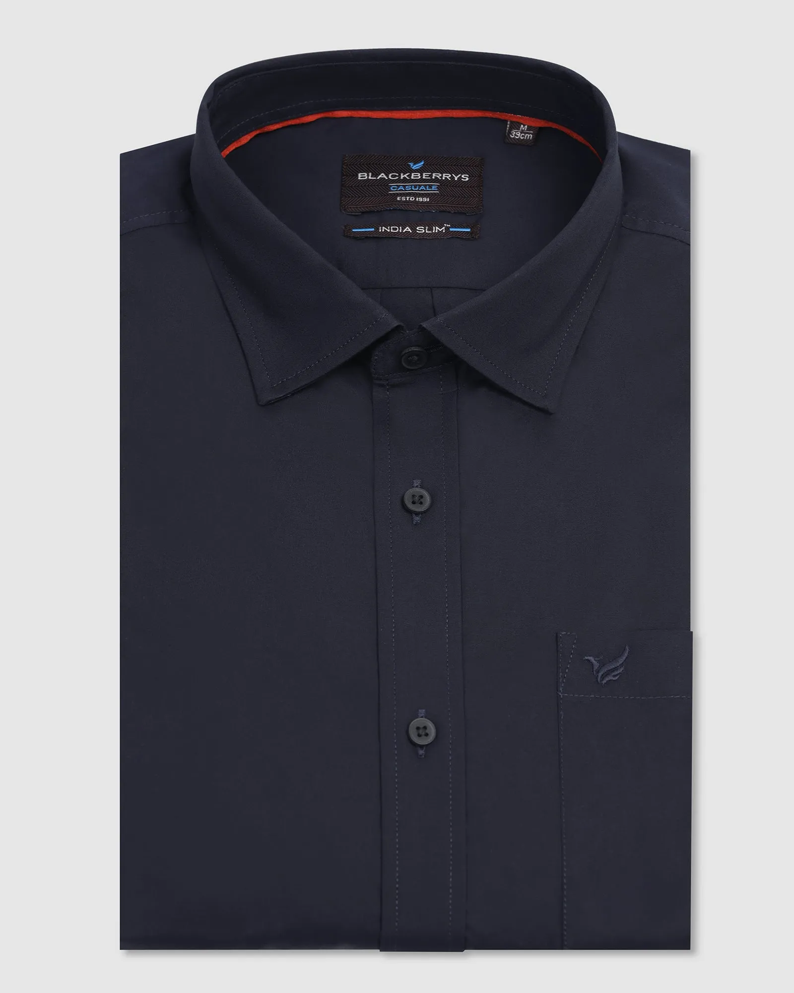 Sustainable Weave Casual Navy Solid Shirt - Lujo