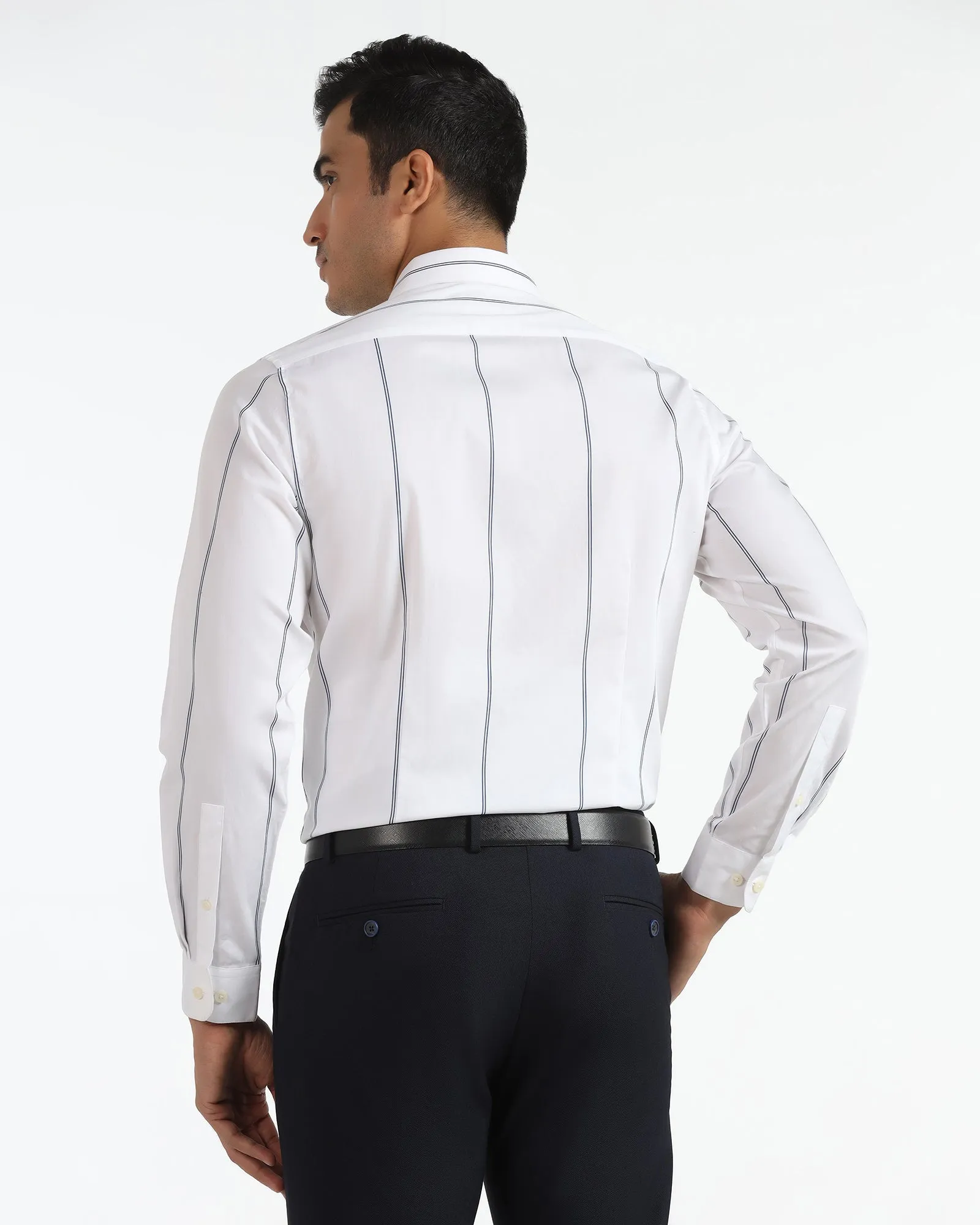 Formal White Stripe Shirt - Swing Hidden Button Placket Anti Static Finish