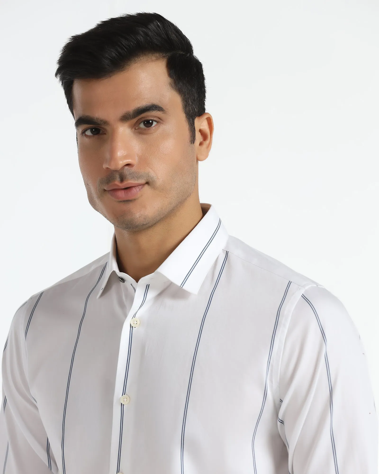 Formal White Stripe Shirt - Swing Indoor Comfort Formal Elegance