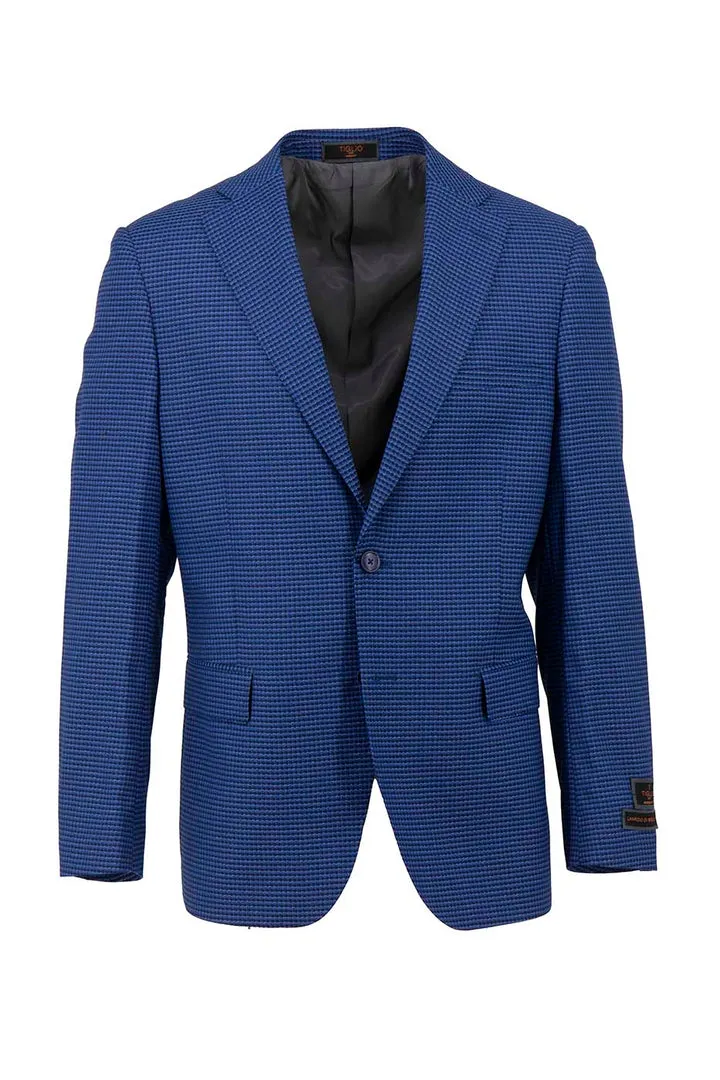 Tiglio Luxe French Blue and Black Mini Check Dolcetto Modern Fit, Pure Wool Jacket TL6306 Thermal Lining Tech