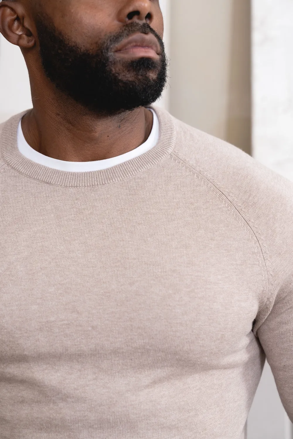 Star Fit Pure Cotton Knitted Crew Neck Sweater in Neutral Marl