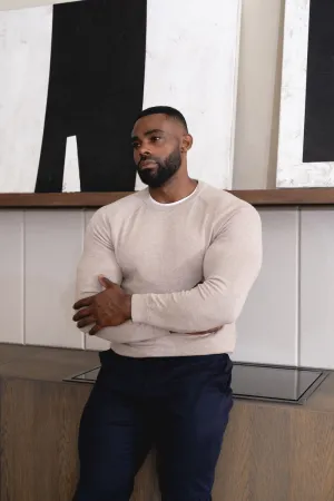 Pure Cotton Knitted Crew Neck Sweater in Neutral Marl Nature Base One-Piece Wear