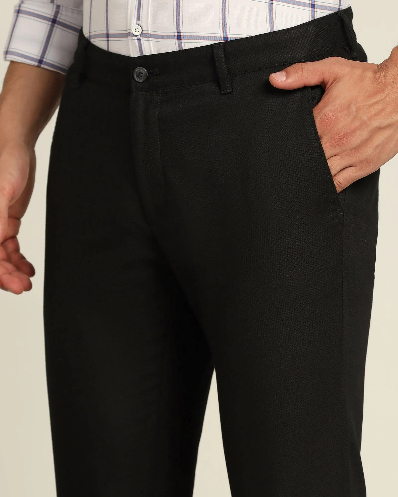 Eco Friendly Dye Process All Day Comfort Slim Fit B-91 Casual Black Textured Khakis - Altus