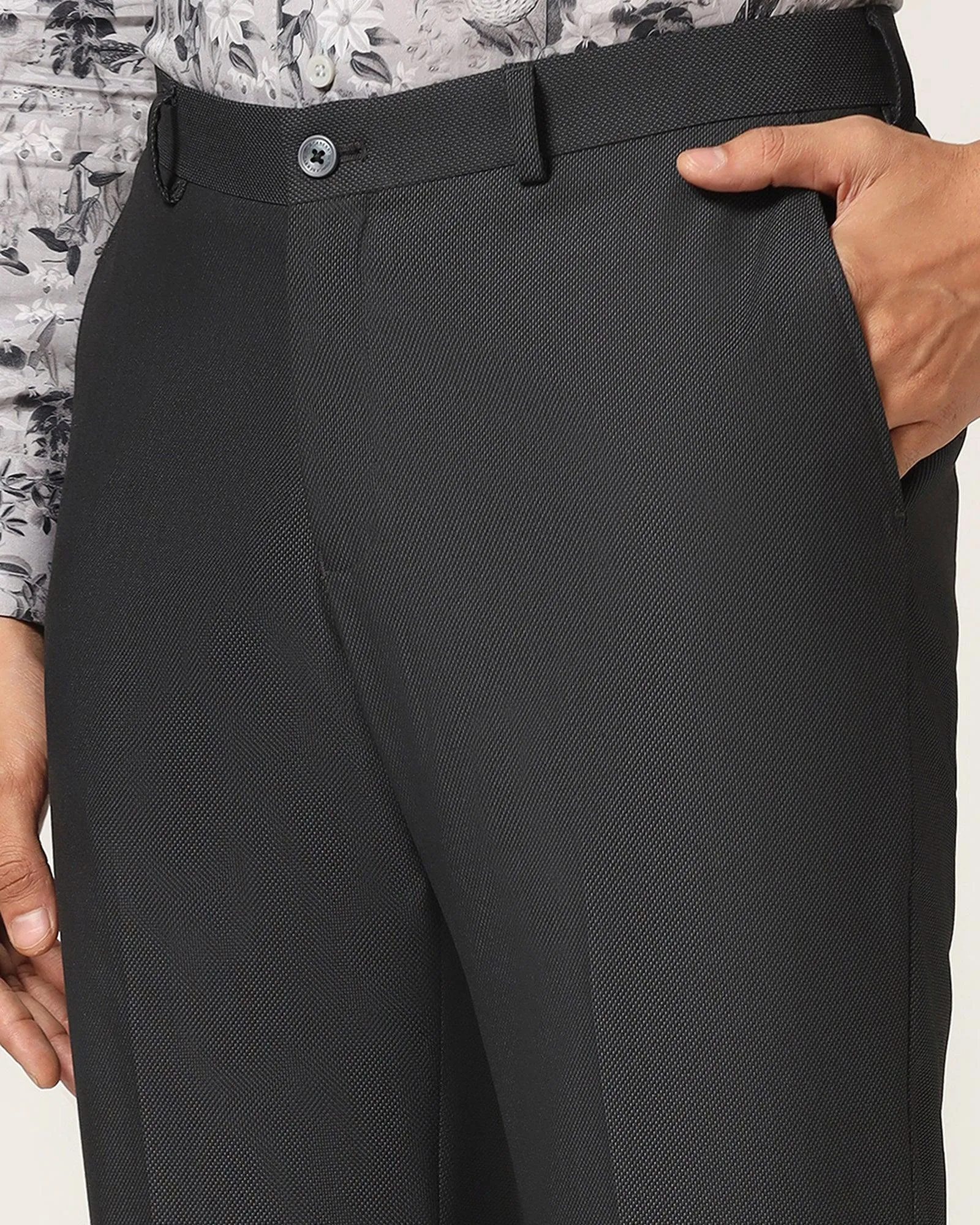 Relaxed Lines Straight B-90 Formal Black Textured Trouser - Luna
