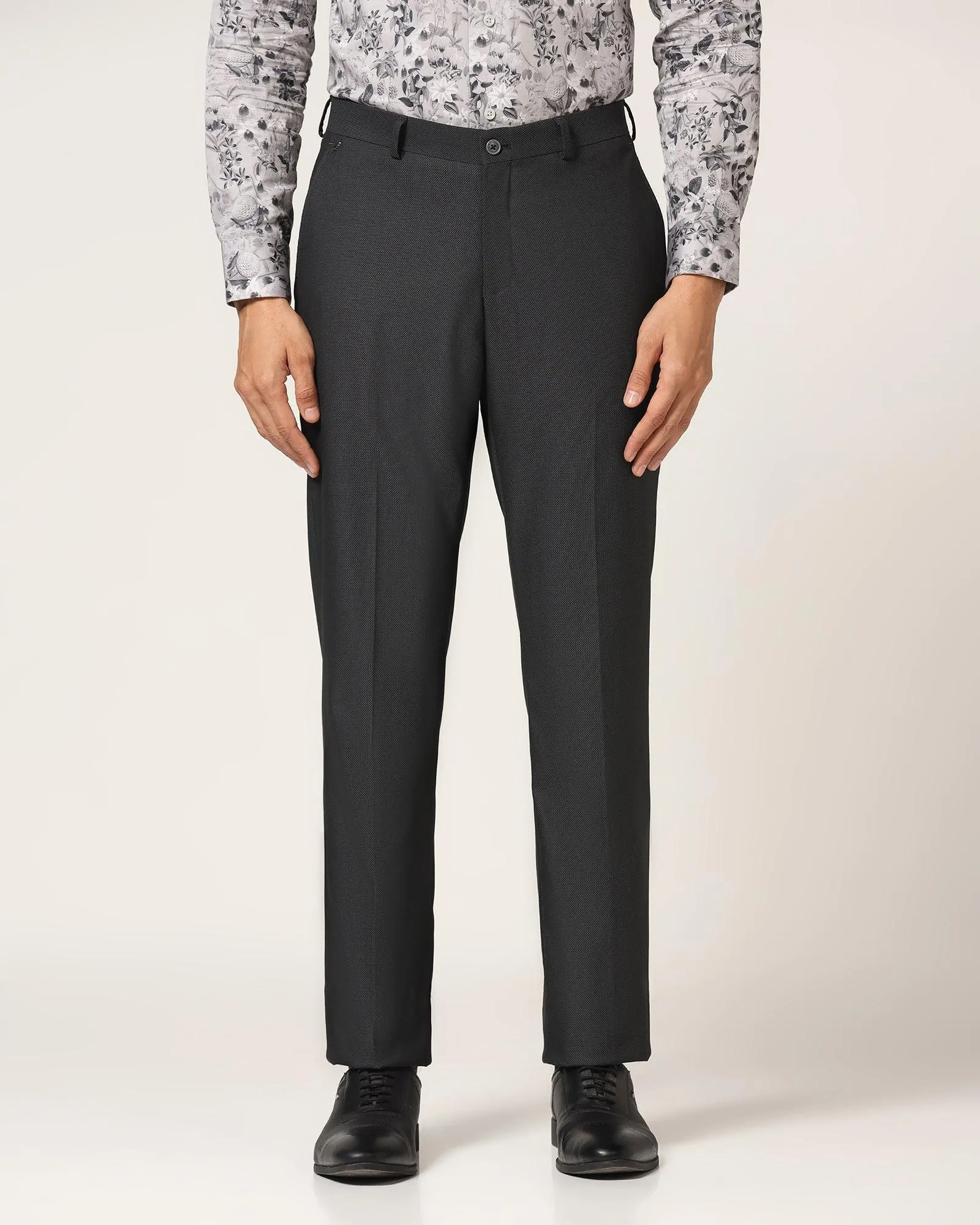 Straight B-90 Formal Black Textured Trouser - Luna HiddenDrawcord