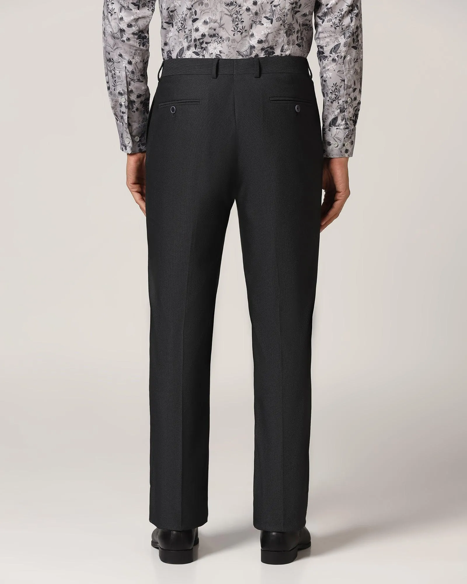 StainResistantFinish Straight B-90 Formal Black Textured Trouser - Luna