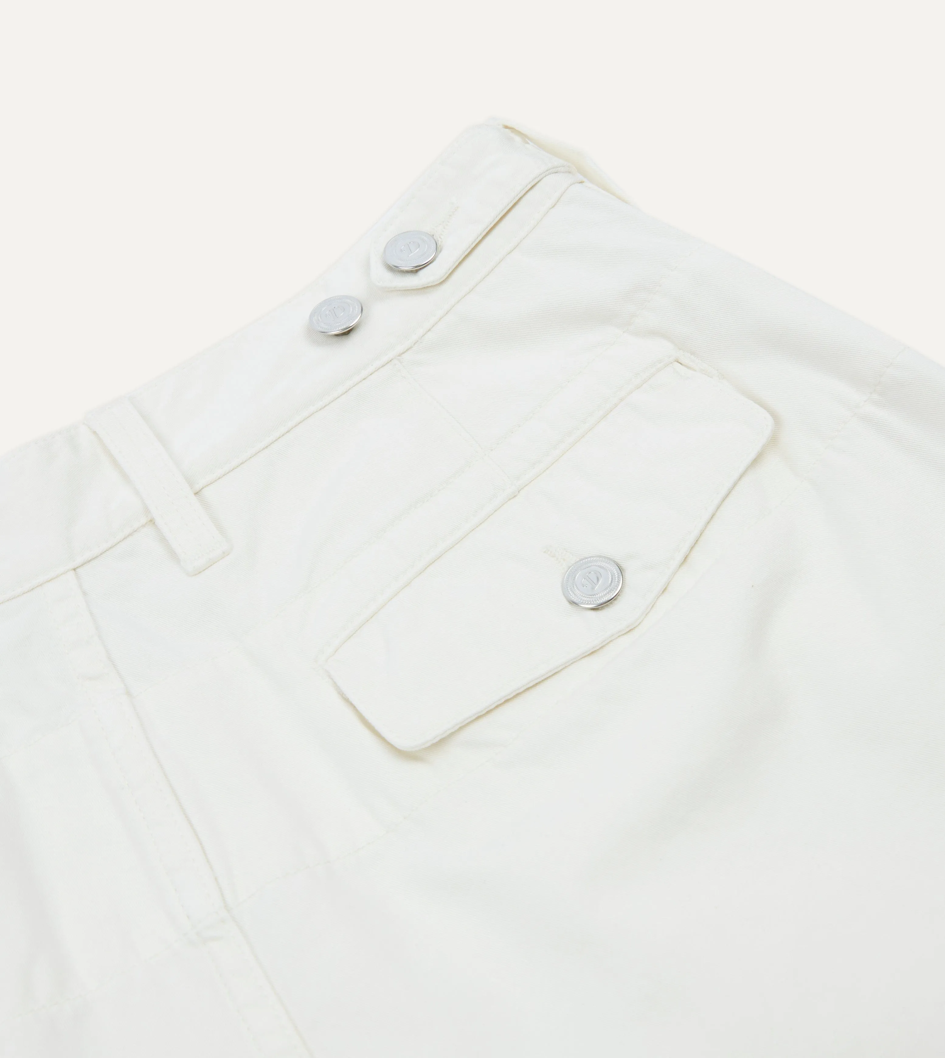 Layered Panel Design Washed Ecru Cotton Twill Single-Pleat Shorts