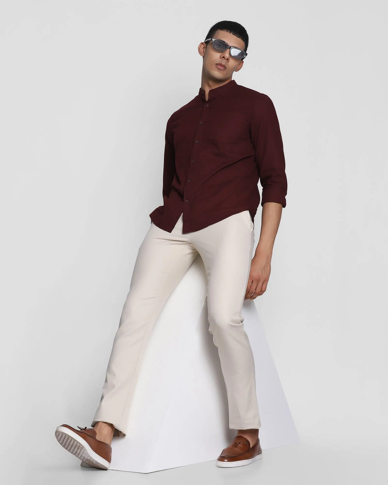 Slim Comfort B-95 Casual Beige Solid Khakis - Denver Quick drying material High Durability Stitching