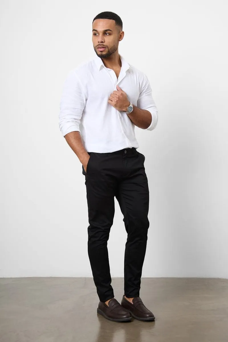 Athletic Fit Cotton Stretch Chino Pants in Black Relax Fit Wear