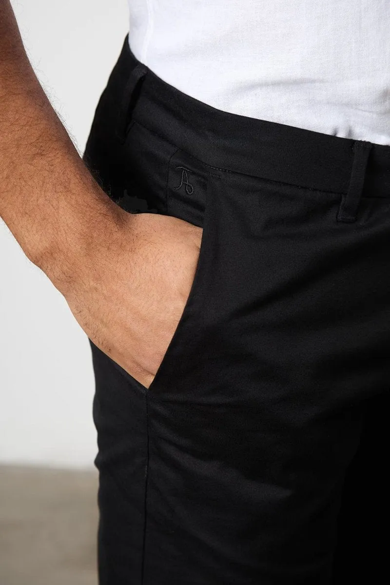 Athletic Fit Cotton Stretch Chino Pants in Black Comfort Style