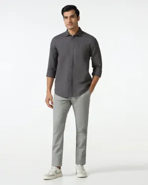 Grey Solid Khakis - Mario Relaxed Comfort Look Flat waistband