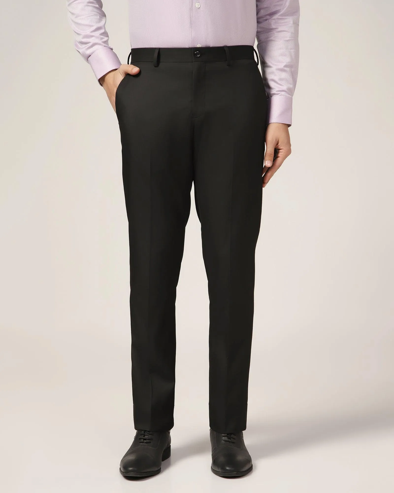 Adjustable loop Slim Comfort B-95 Formal Black Solid Trouser - Kenva