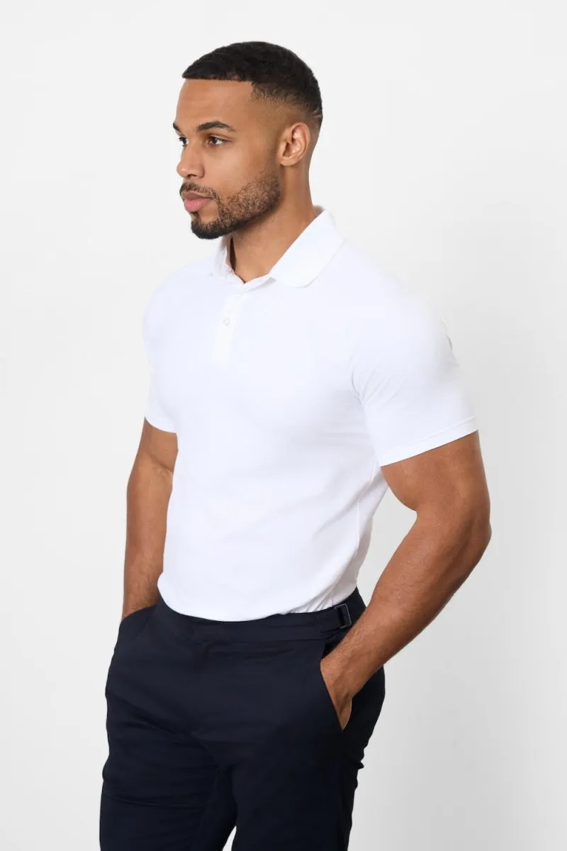 Snap Button Closure Unstructured Silhouette Athletic Fit Polo Shirt in White